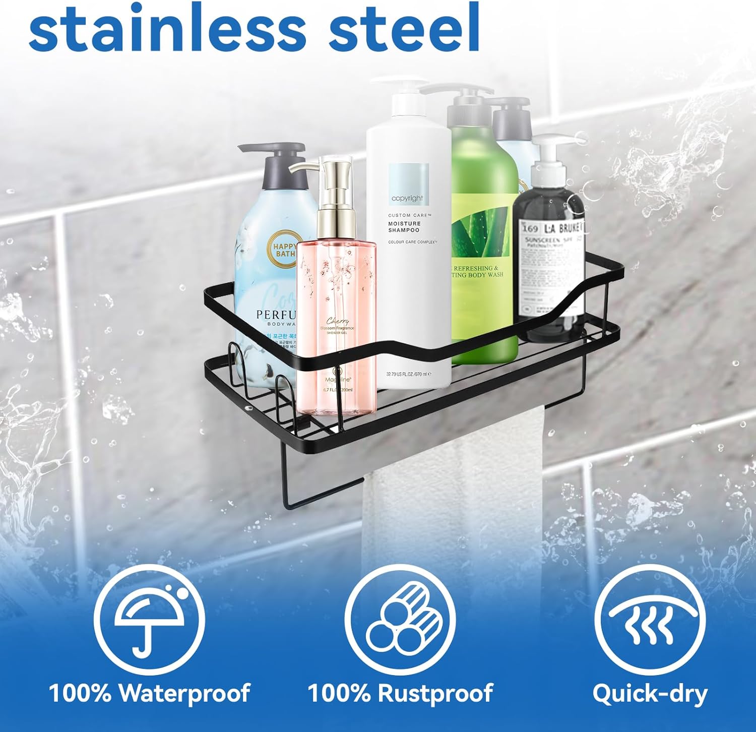 Shower Caddy Organizer Rack 4 Pack Adhesive Black