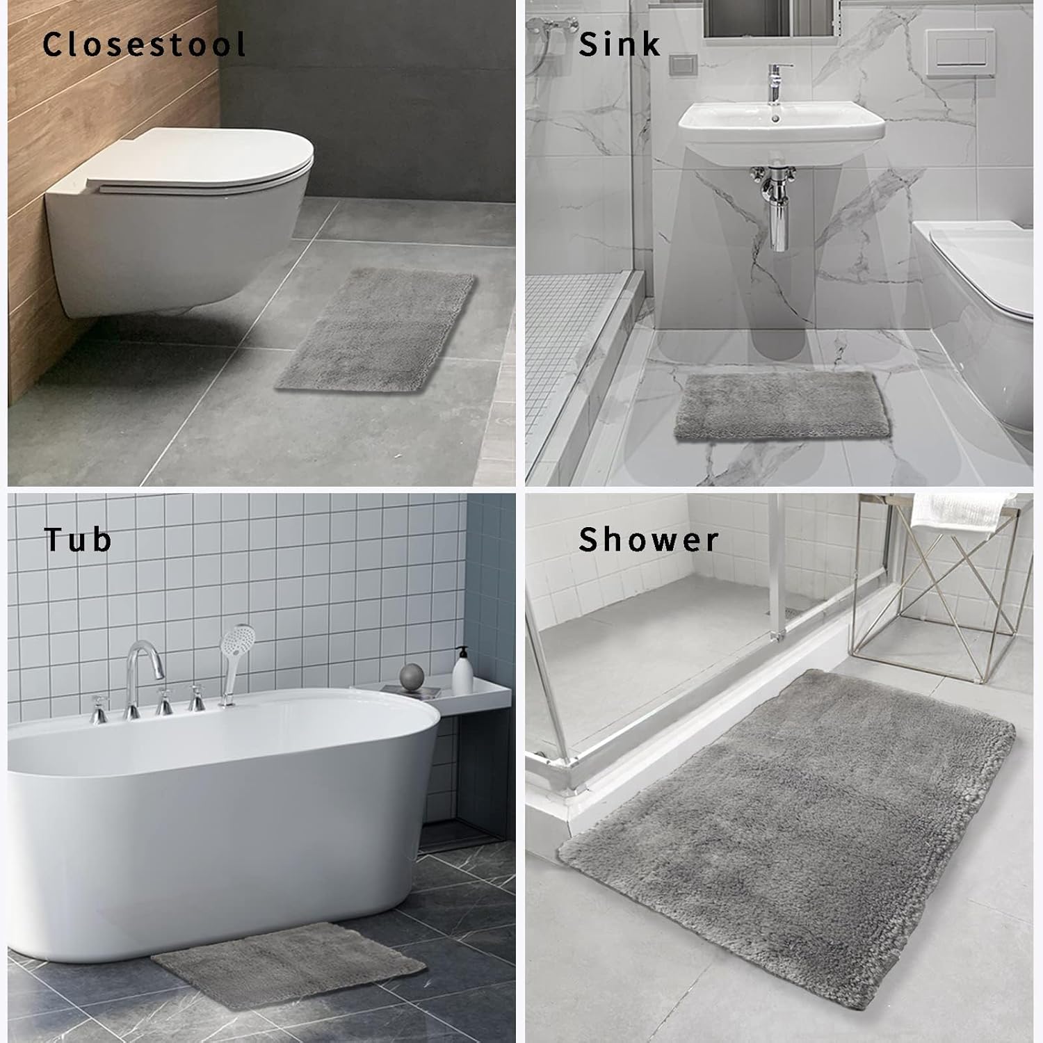 FIFU Bath Rug 17x24 Silver Gray Non-Slip