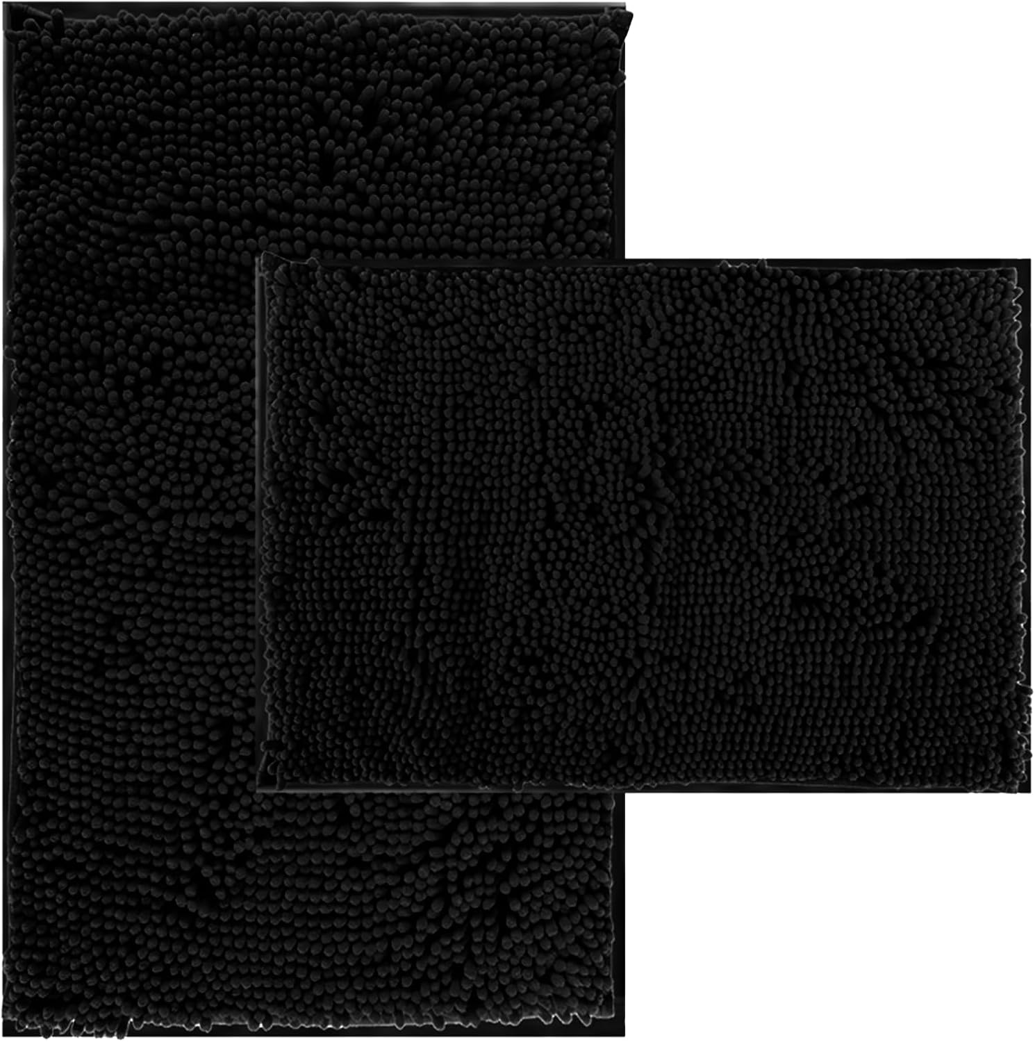 RUN HELIX 2 Piece Thick Chenille Bath Mats Set Black
