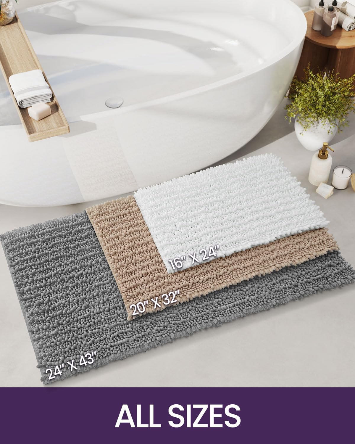 DEXI Olive Green Bath Mat 20x32 Non Slip Chenille Rugs