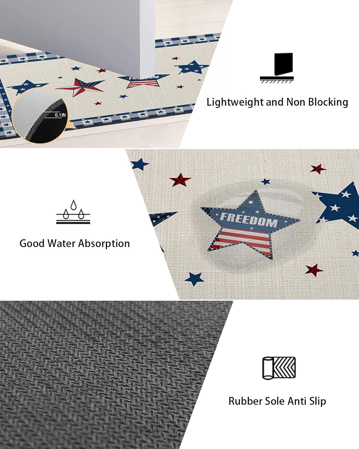 Funnywall88 2PCS Independence Day Bath Rugs Non-Slip Diatomite Mats