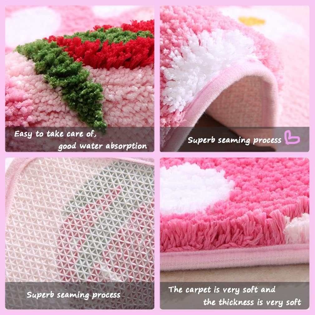Soft Cozy Strawberry Bath Rug Non-Slip Green