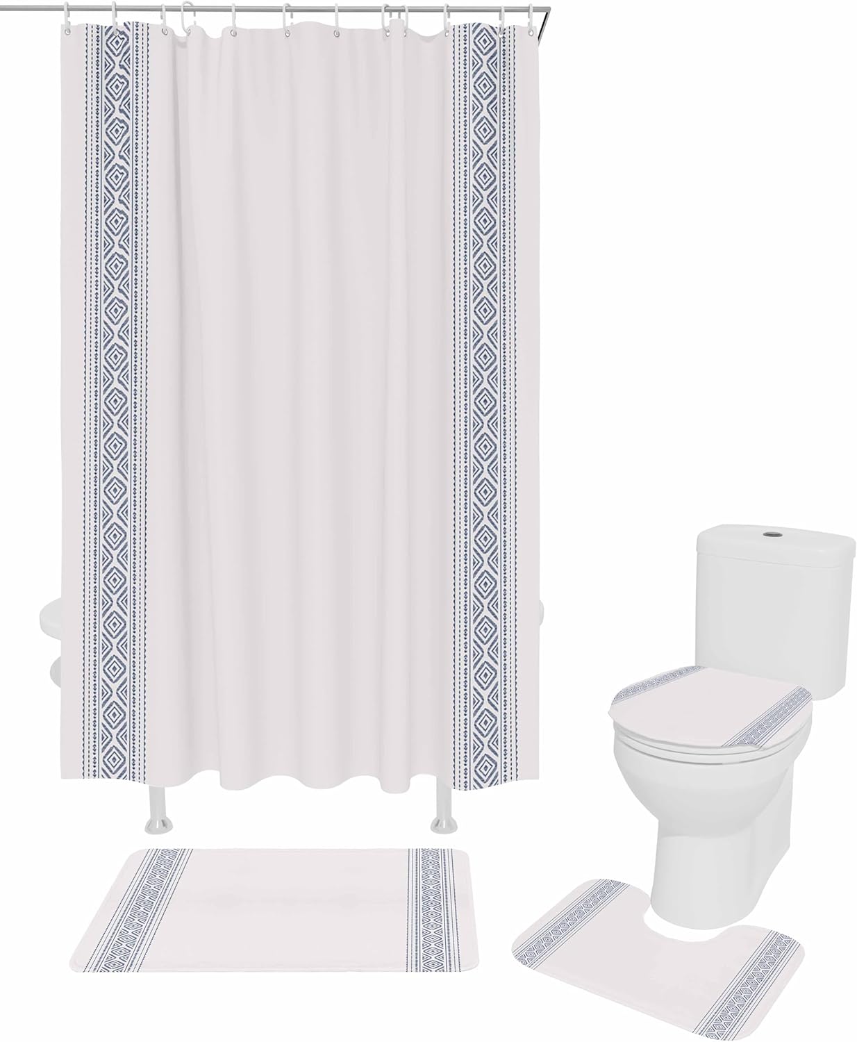 ZOE GARDEN Blue Striped Bathroom Set with Rug and Accessories