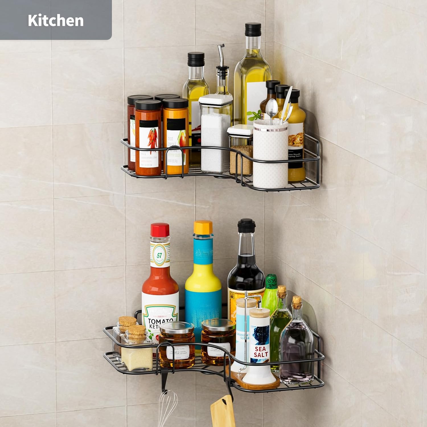 Kiemeu Corner Shower Caddy Shelf No Rust Black Organizer