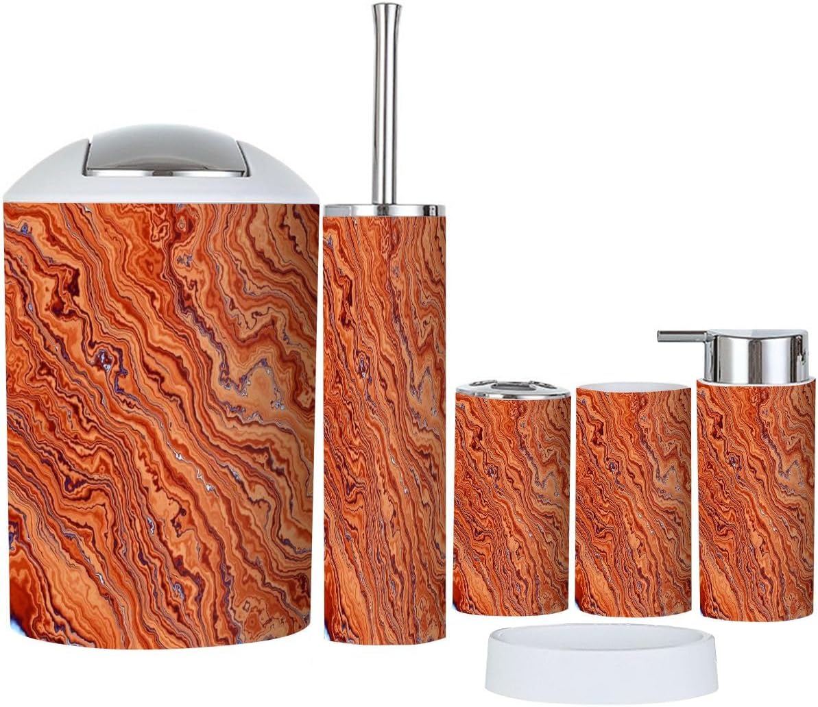 Boho Style 6-Piece Bathroom Accessory Set with Wavy Imitation Marble Design