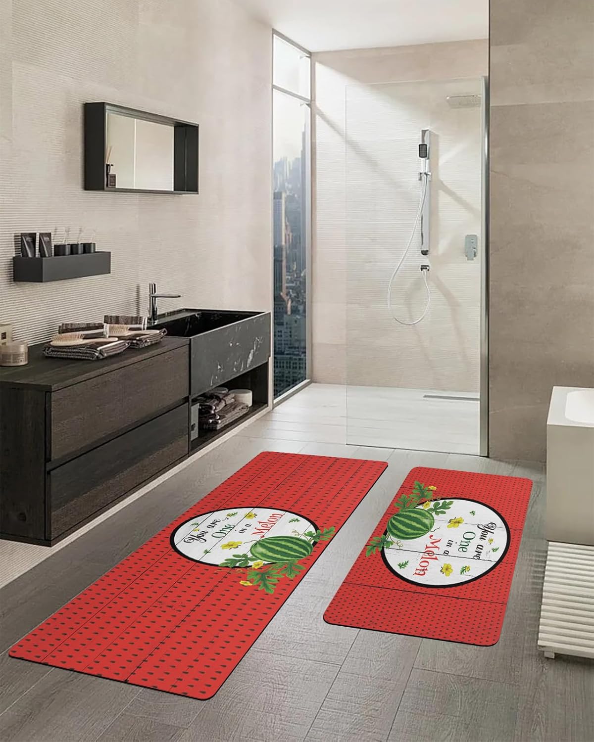 2PCS Summer Watermelon Bath Mat Non-Slip Diatomite Set