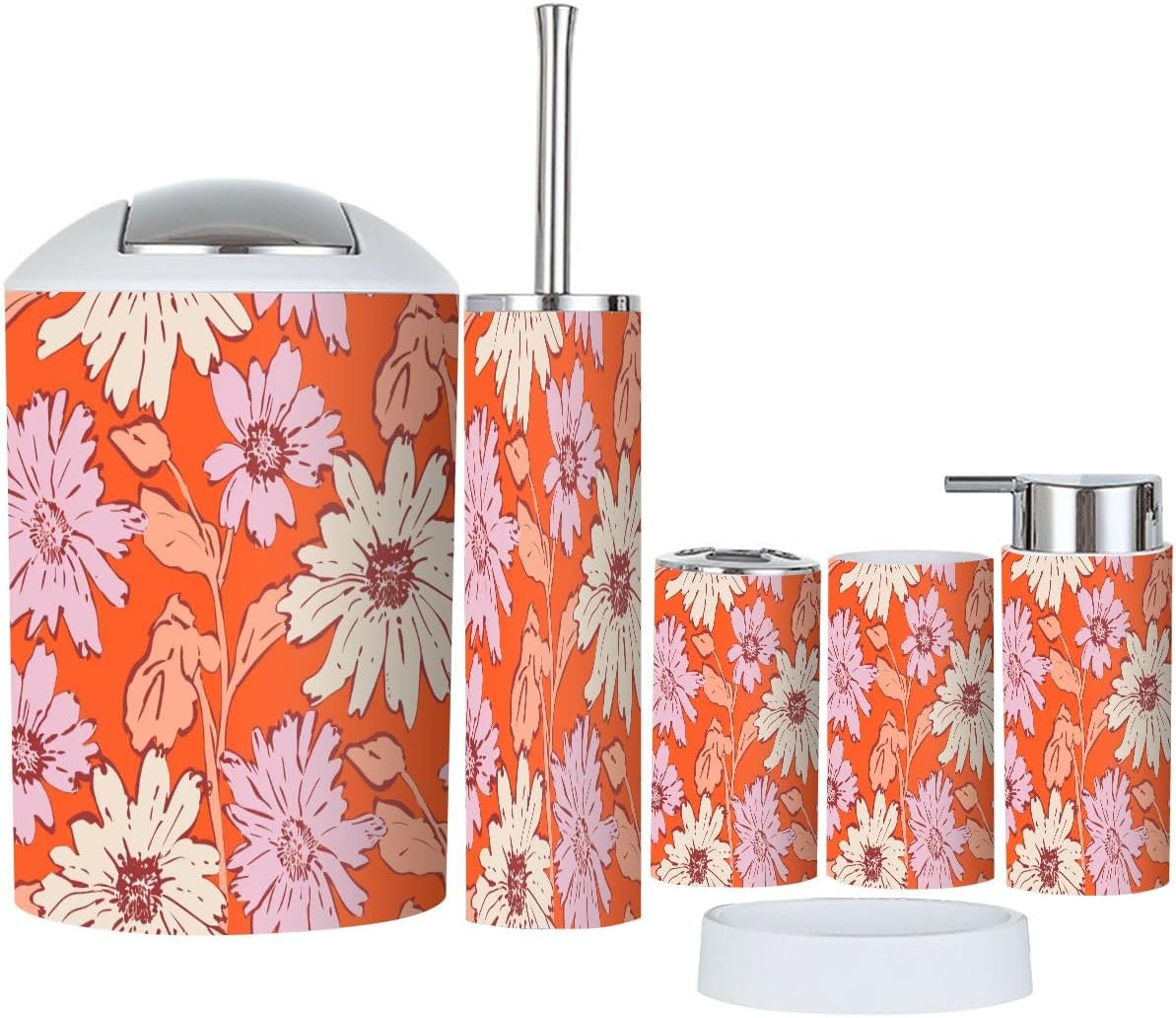 Boho Floral Bathroom Accessory Set 6 Piece