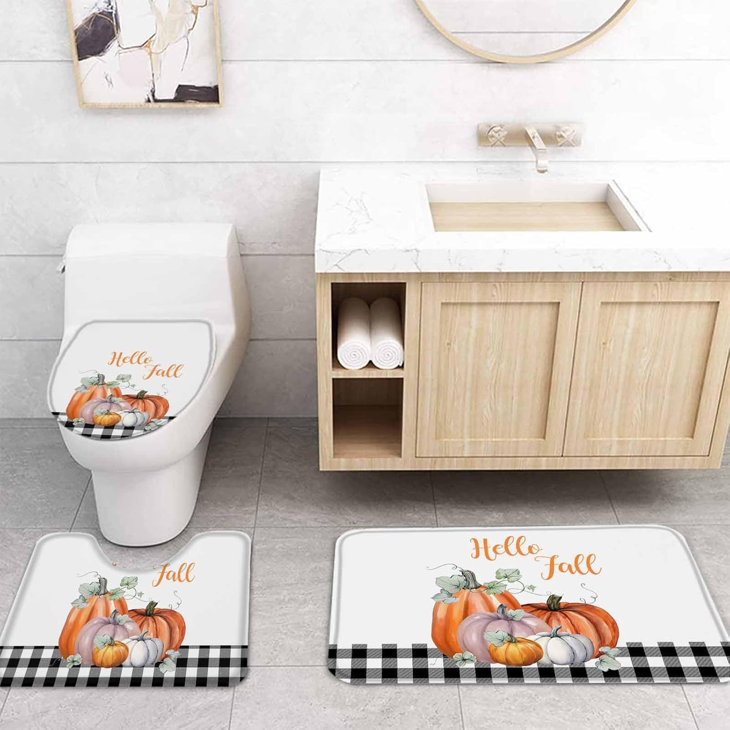 Thanksgiving Bathroom Set with Shower Curtain Rug and Accessories