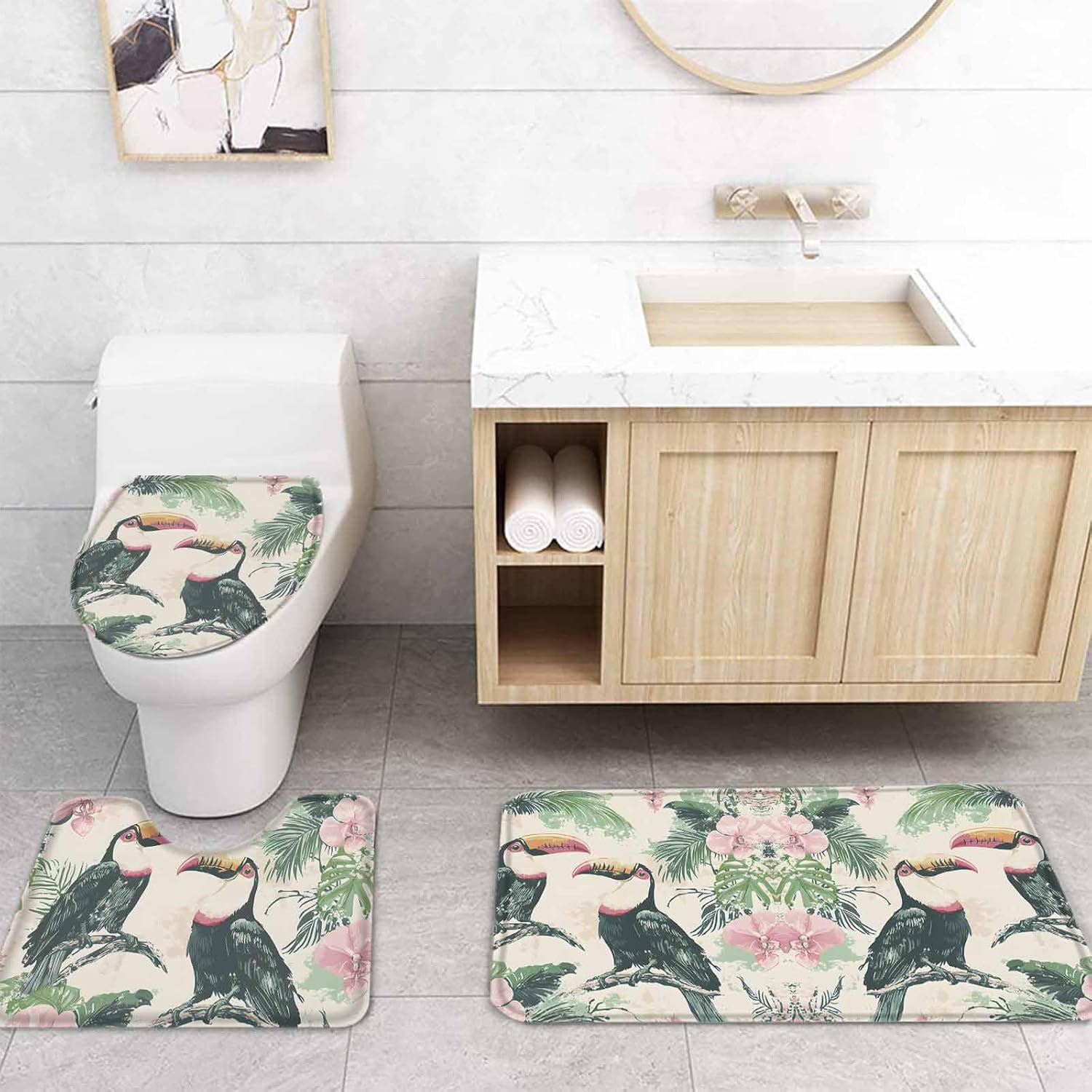 ZOE GARDEN Summer Parrot Bath Set with Curtain and Rug