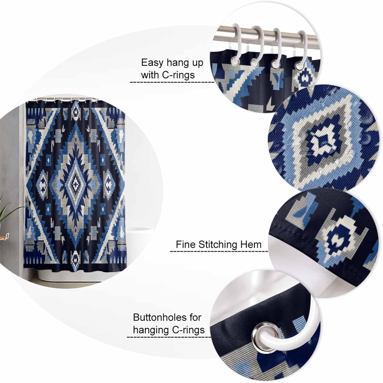 ZOE GARDEN Southwest Bathroom Set with Curtain Rug Hooks