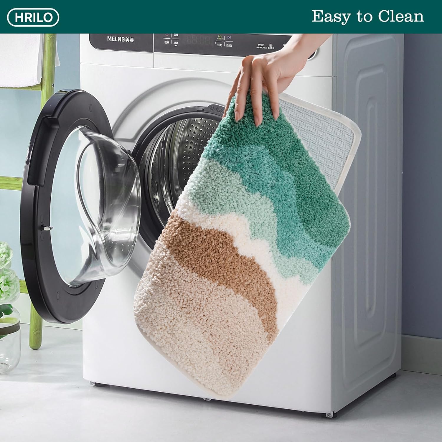 HRILO Microfiber Bath Rug Non-Slip Plush 315 X 197 Inches Green