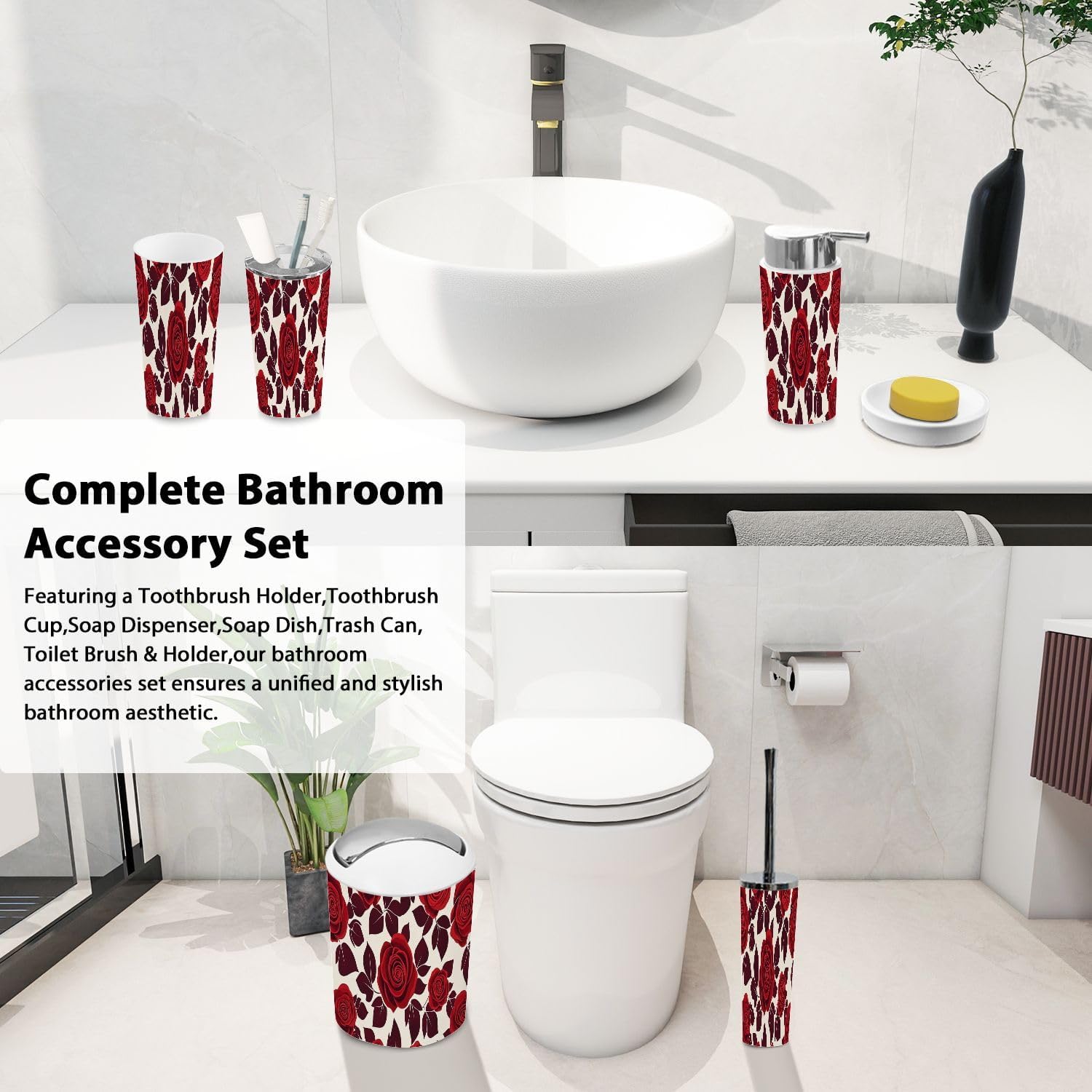 Boho Rose Bathroom Accessory Set 6 Piece