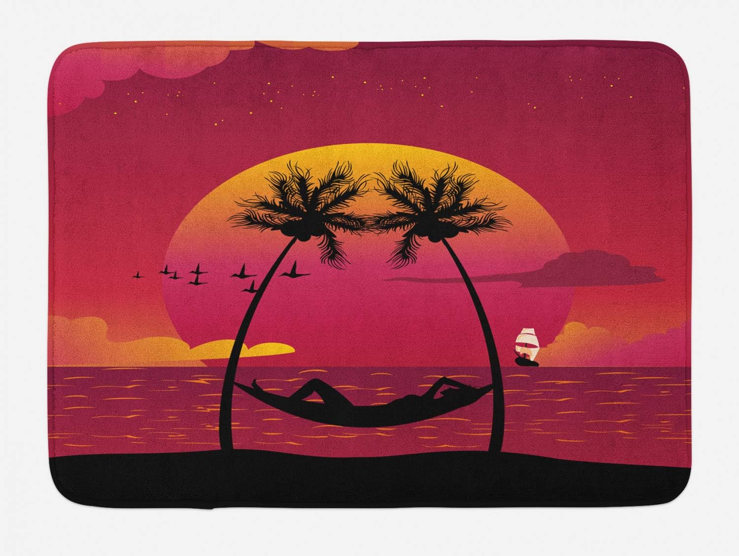 Ambesonne Island Bath Mat - Dark Coral Orange