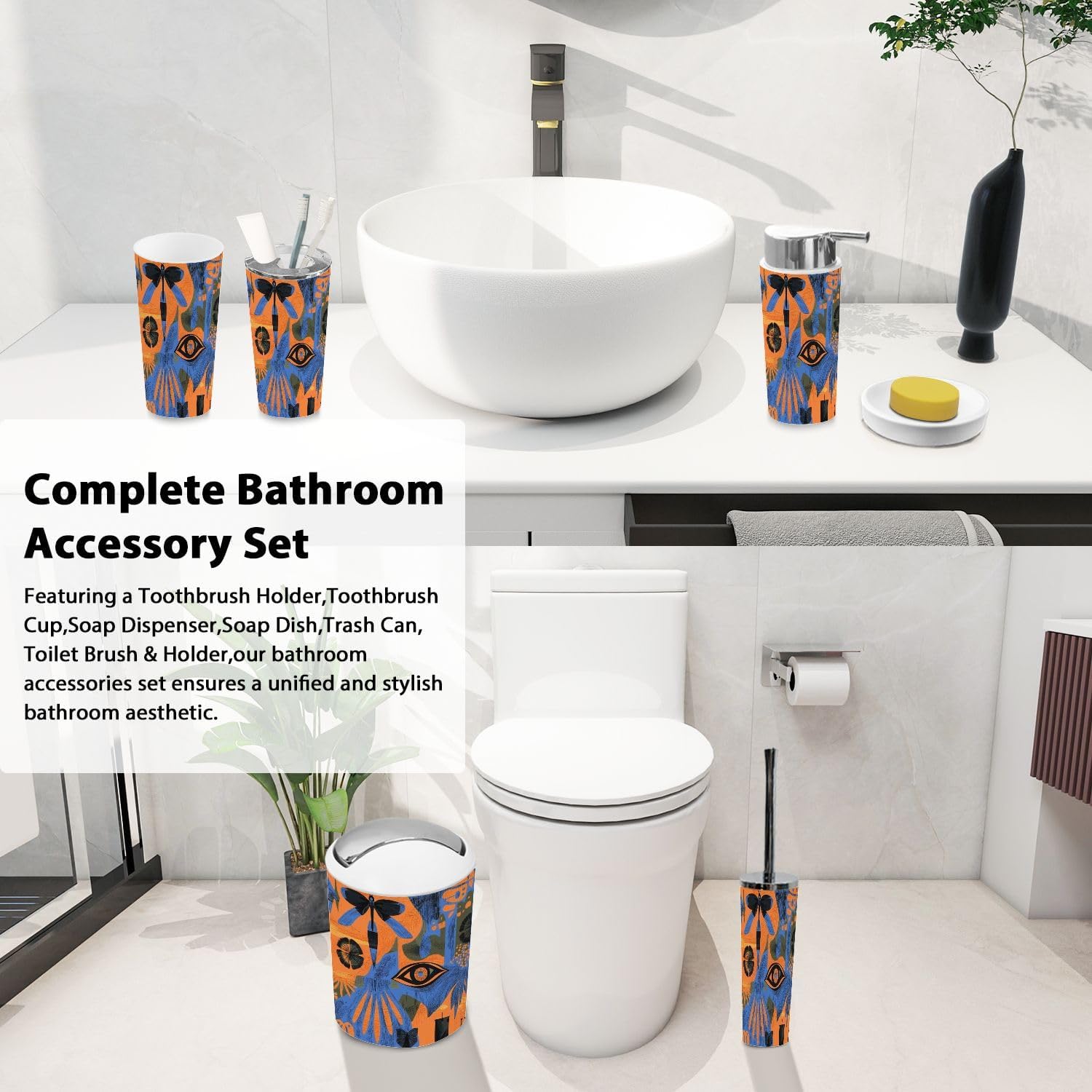 Boho Bathroom Accessory Set of 6 Pieces 1