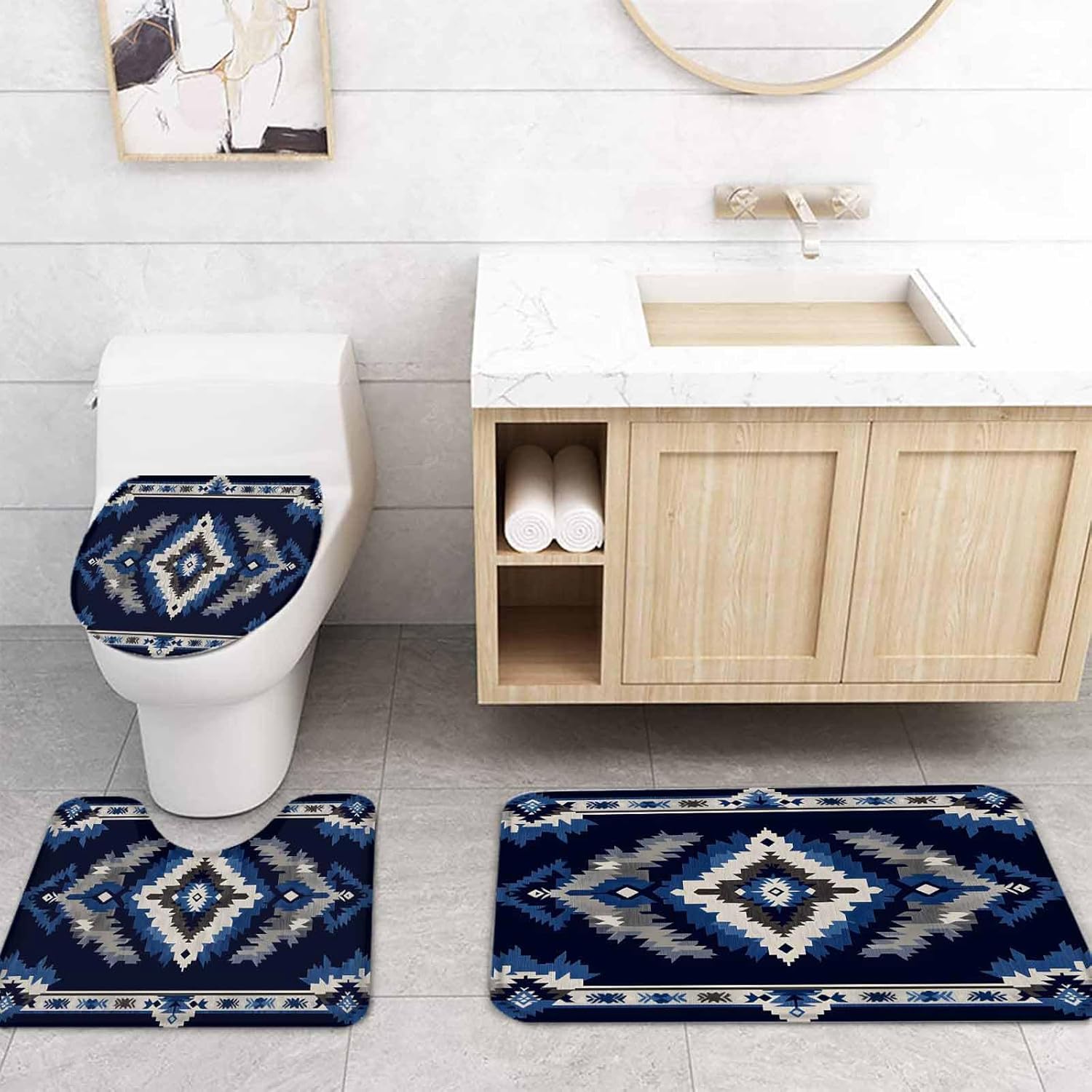ZOE GARDEN Navy Blue Aztec Bathroom Set