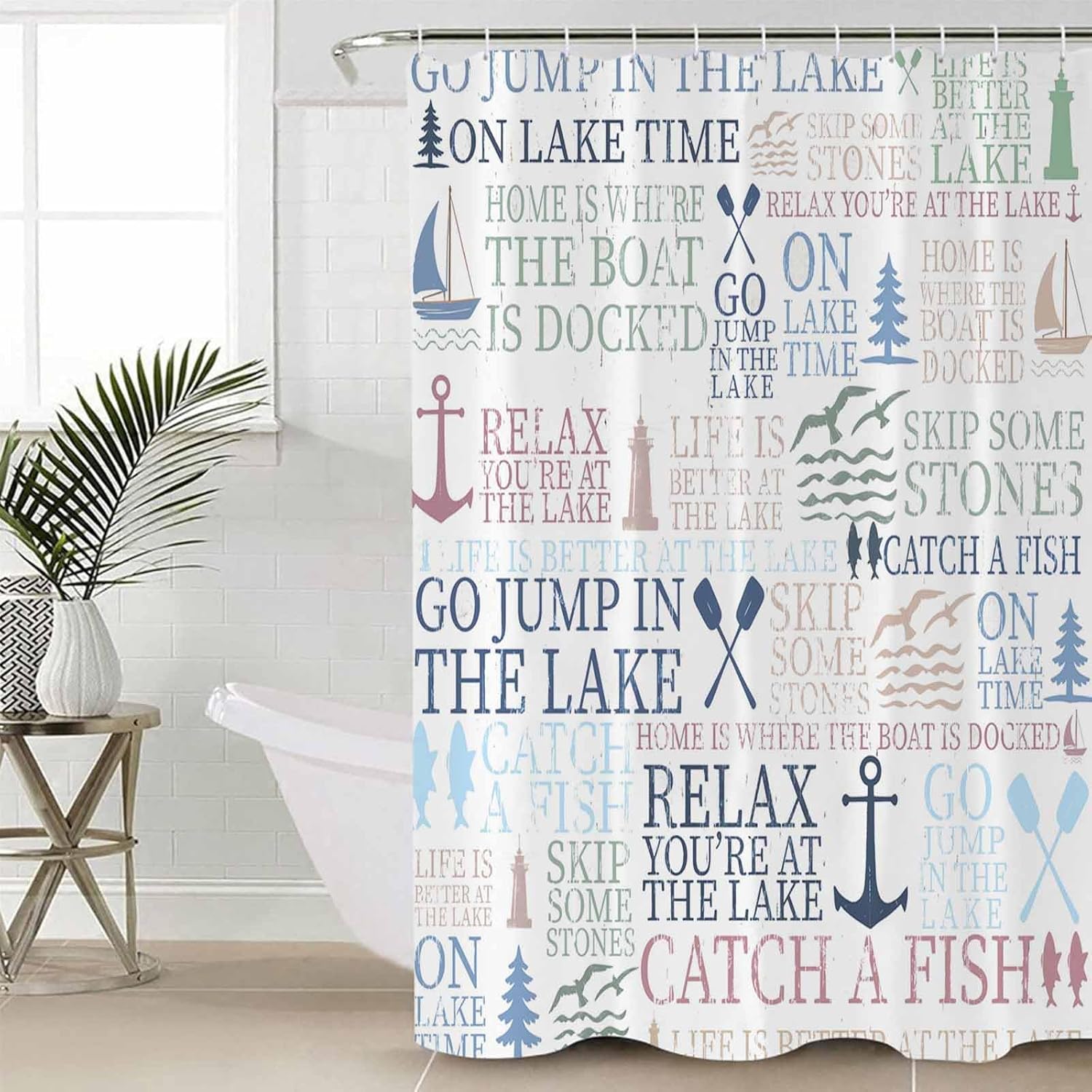 Coastal Nautical Bathroom Set with Curtain Rug and Accessories