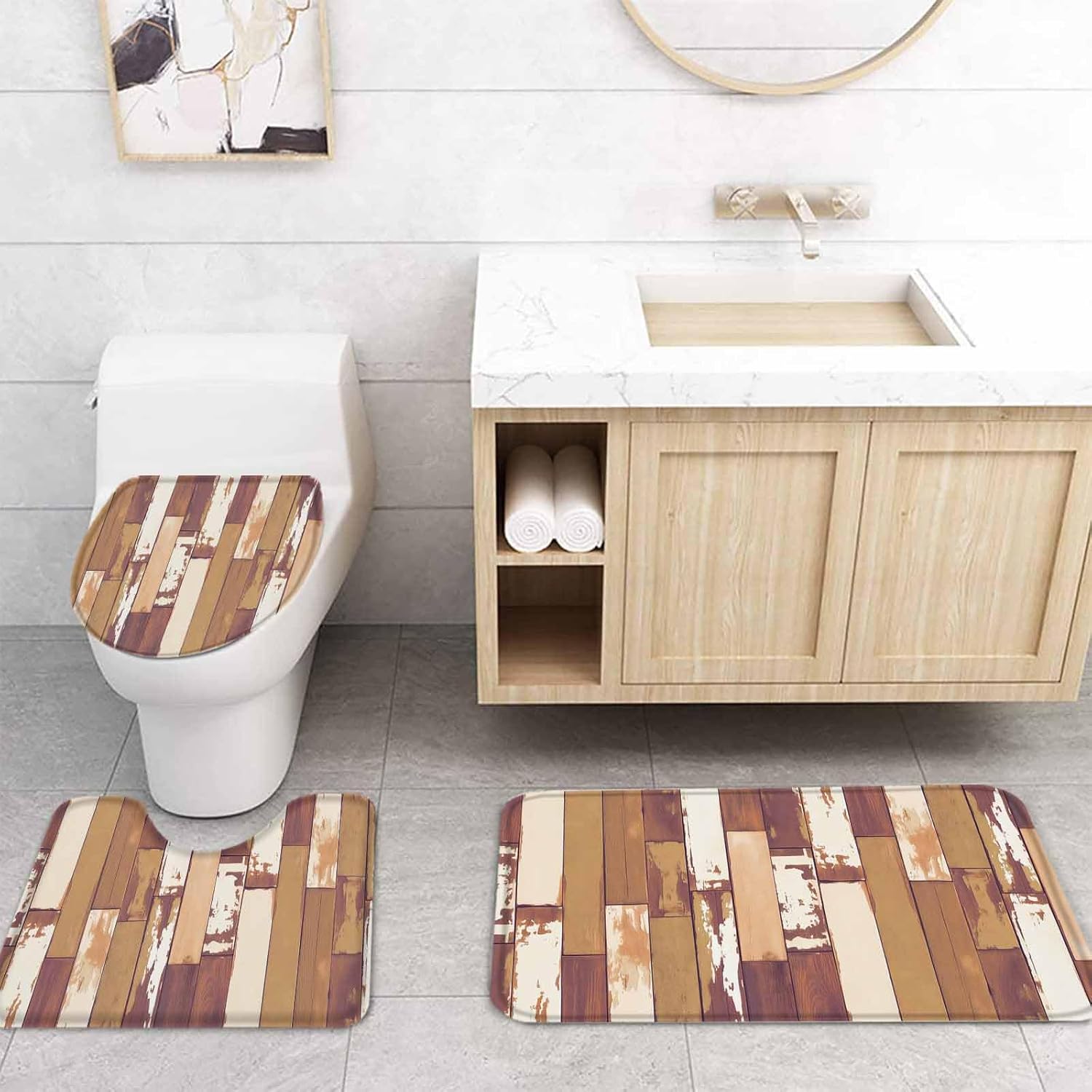 ZOE GARDEN Orange Bathroom Set with Curtain Rug and Hooks