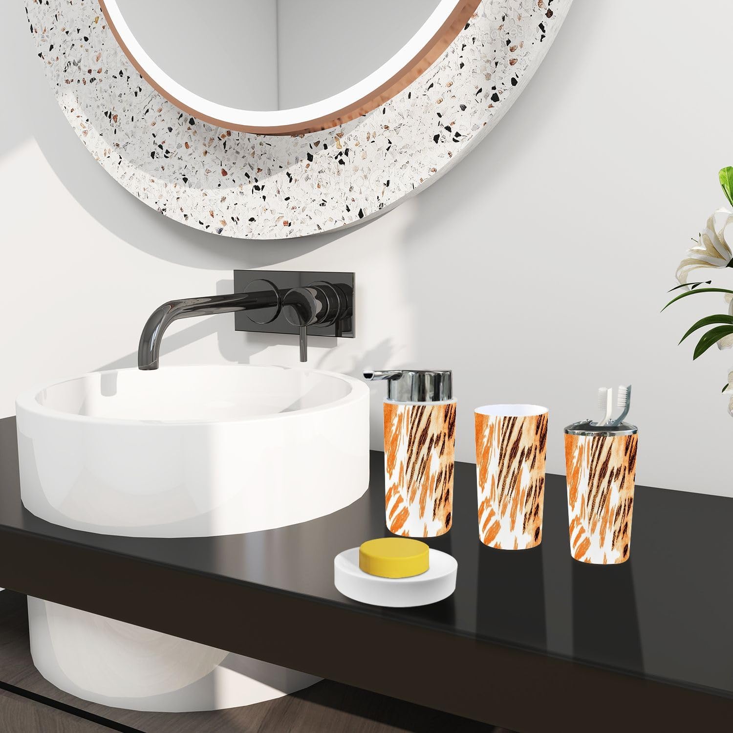 Boho Zebra Skin Bathroom Accessory Set 6 Piece