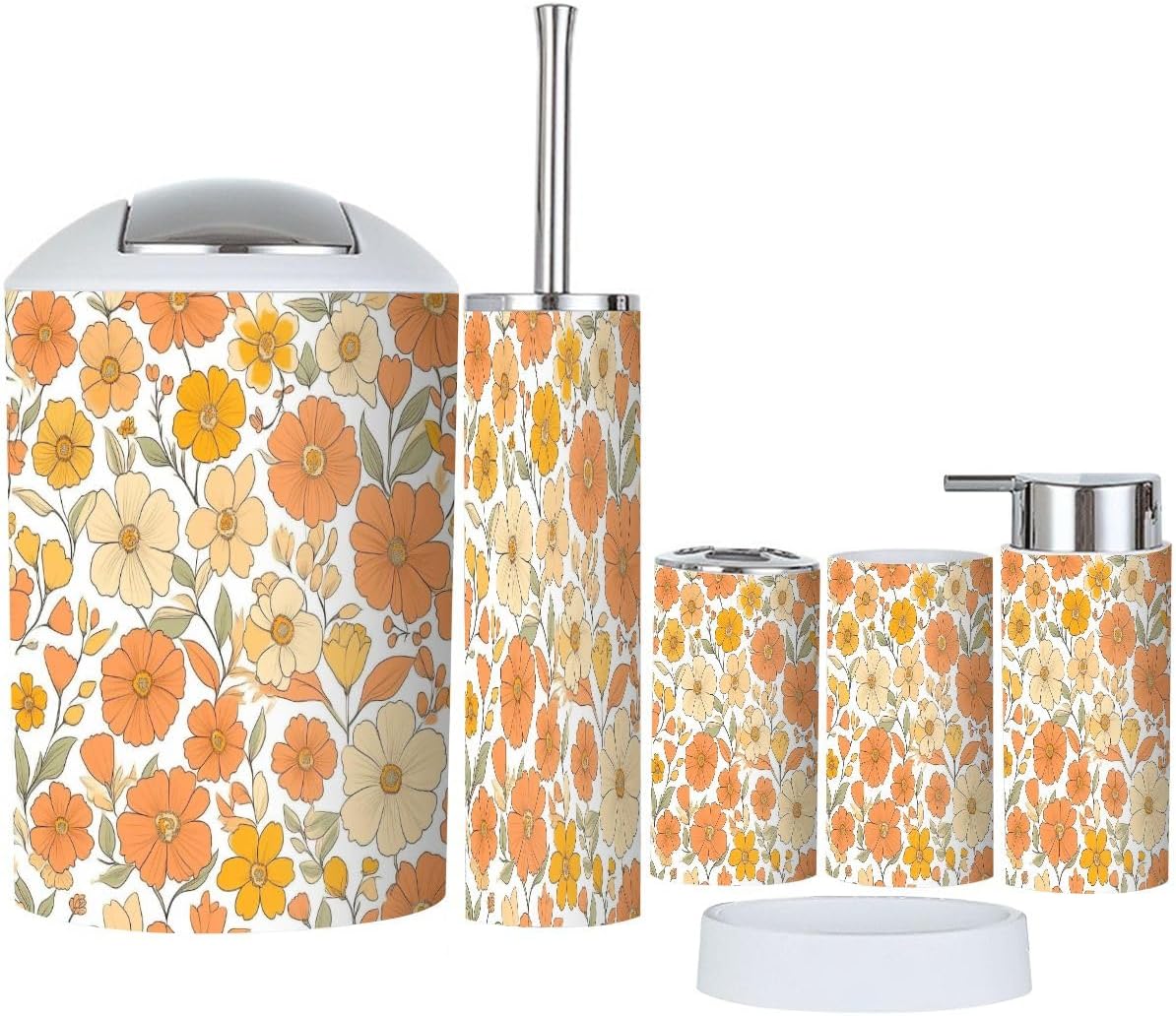 Boho Retro Floral Bathroom Accessories Set 6 Piece