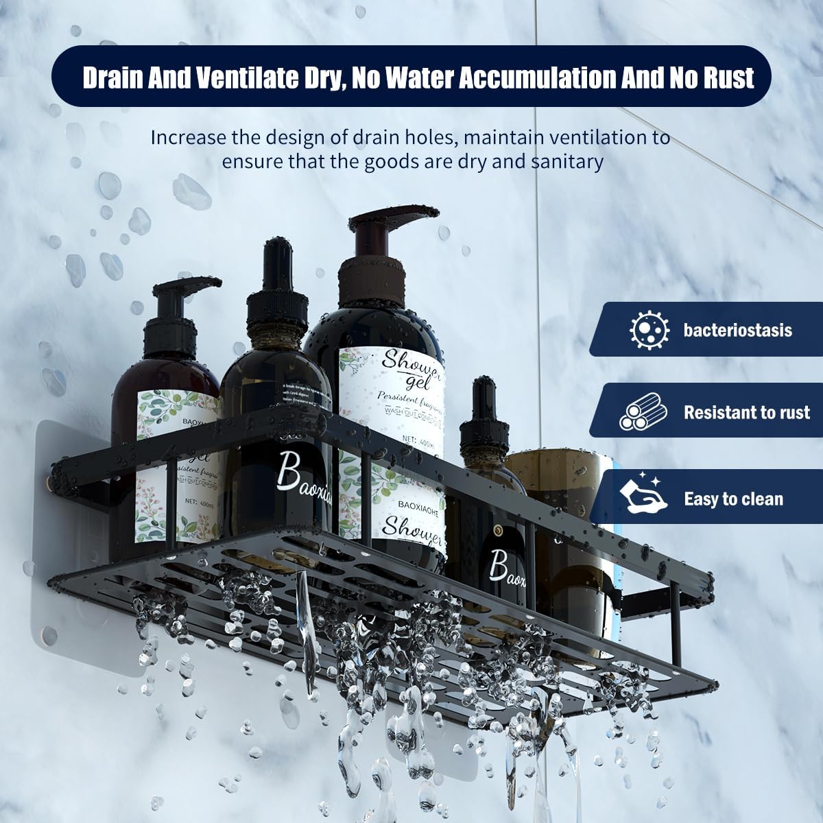 HEmlSkrona No Drilling Shower Organizer 2-Pack Black Rustproof Aluminum
