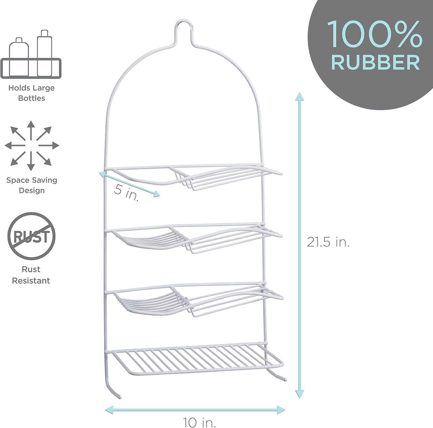 Bath Bliss 4 Tier Shower Caddy with Hooks
