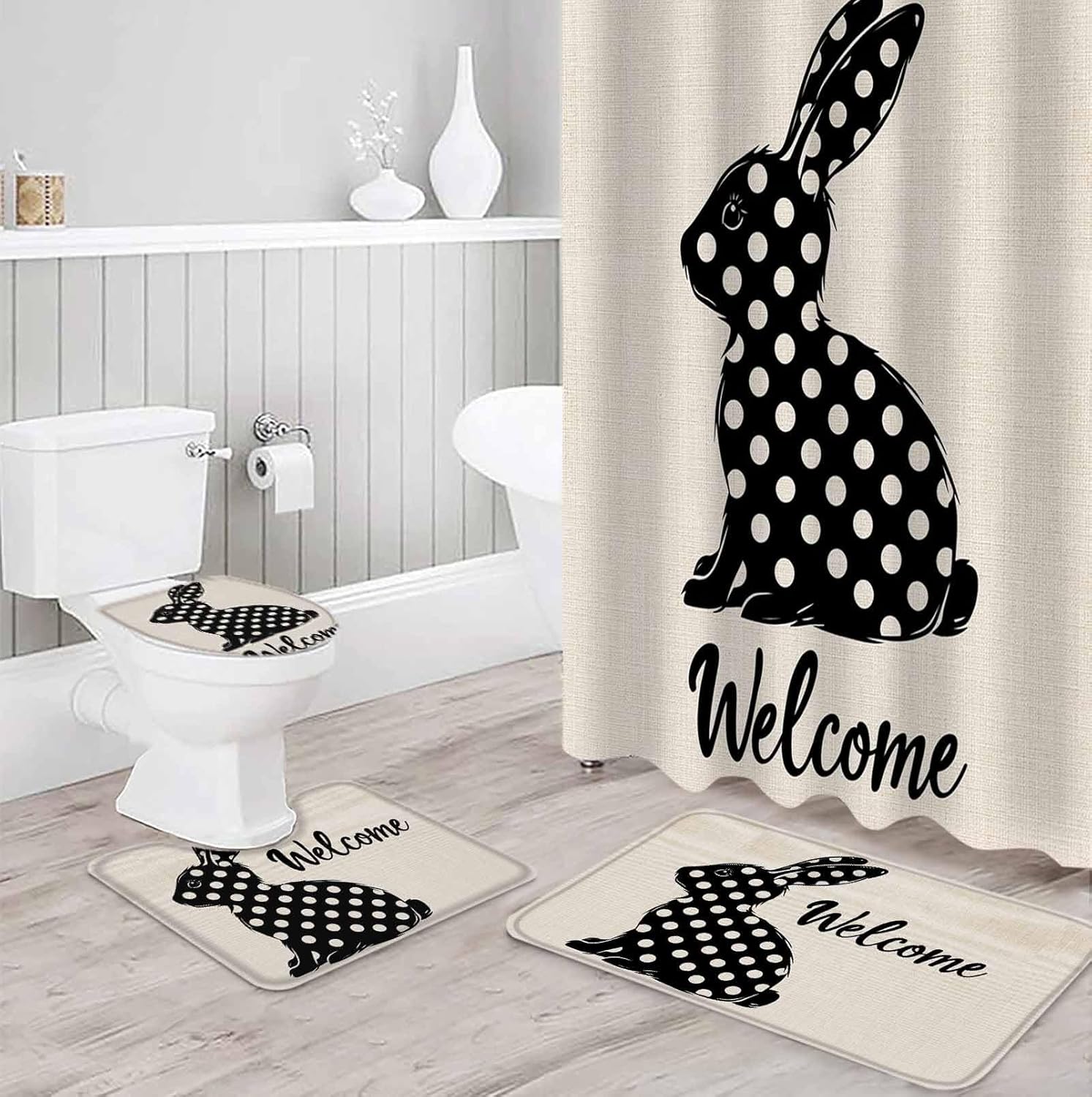 ZOE GARDEN Easter Bathroom Set with 72x72 Shower Curtain and Mat