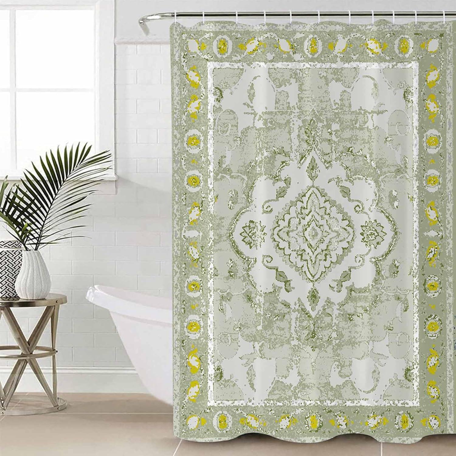ZOE GARDEN Sage Green Bathroom Set with Curtain Rug and Accessories