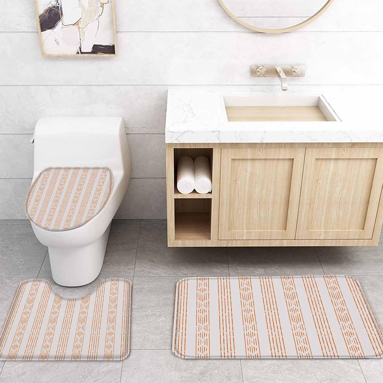 ZOE GARDEN Orange Boho Bathroom Set with Rug and Hooks