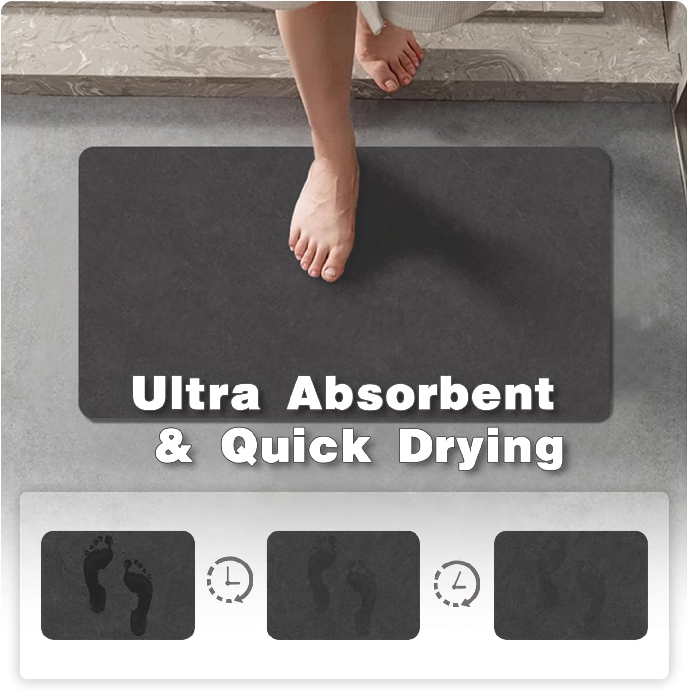TYUU Black Bath Mat - Non Slip Quick Dry 16x24 Inches