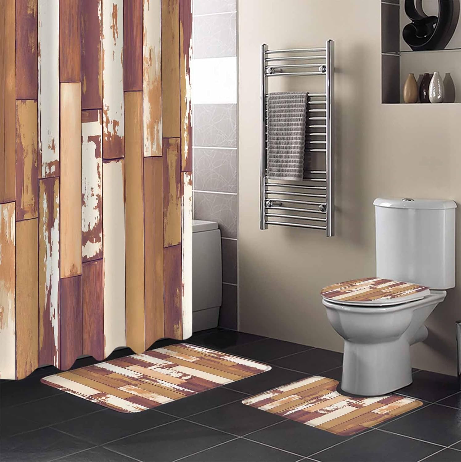 ZOE GARDEN Orange Bathroom Set with Curtain Rug and Hooks