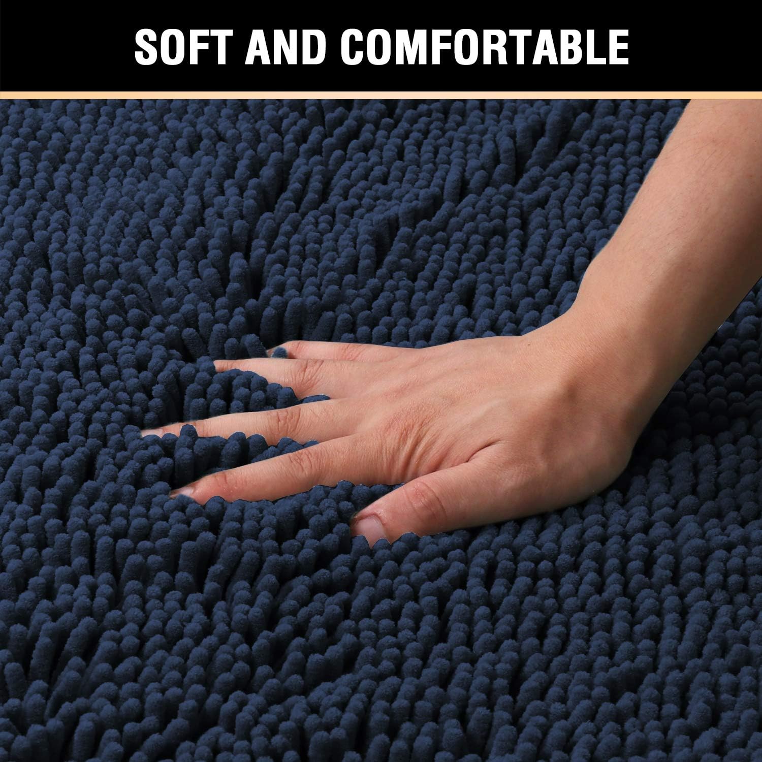 HVERSAILTEX Navy Blue Bath Rug Non-Slip Extra Thick Chenille Mat 17x24