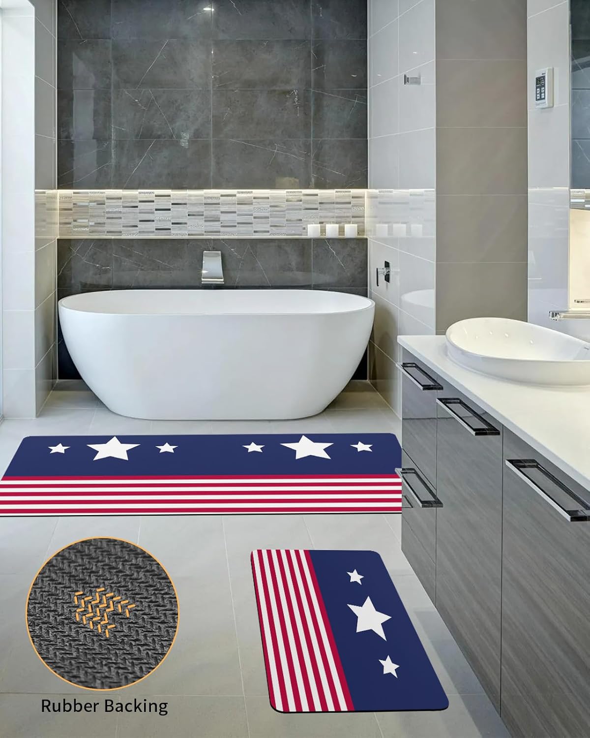 Funnywall88 2PCS American Flag Bath Mat Set Non-Slip Diatomite Drying Mats