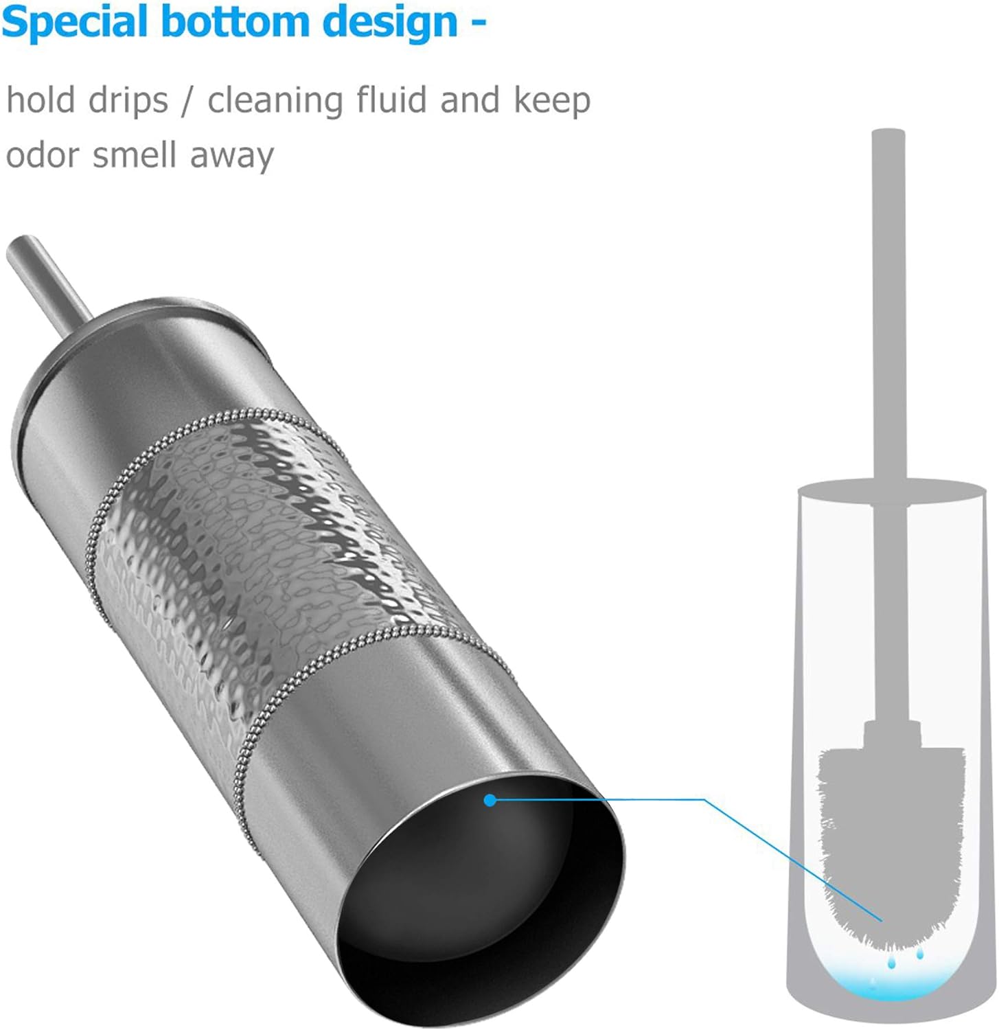 Nu Steel Hammer Detail Toilet Brush with Plastic Liner and Metal Handle