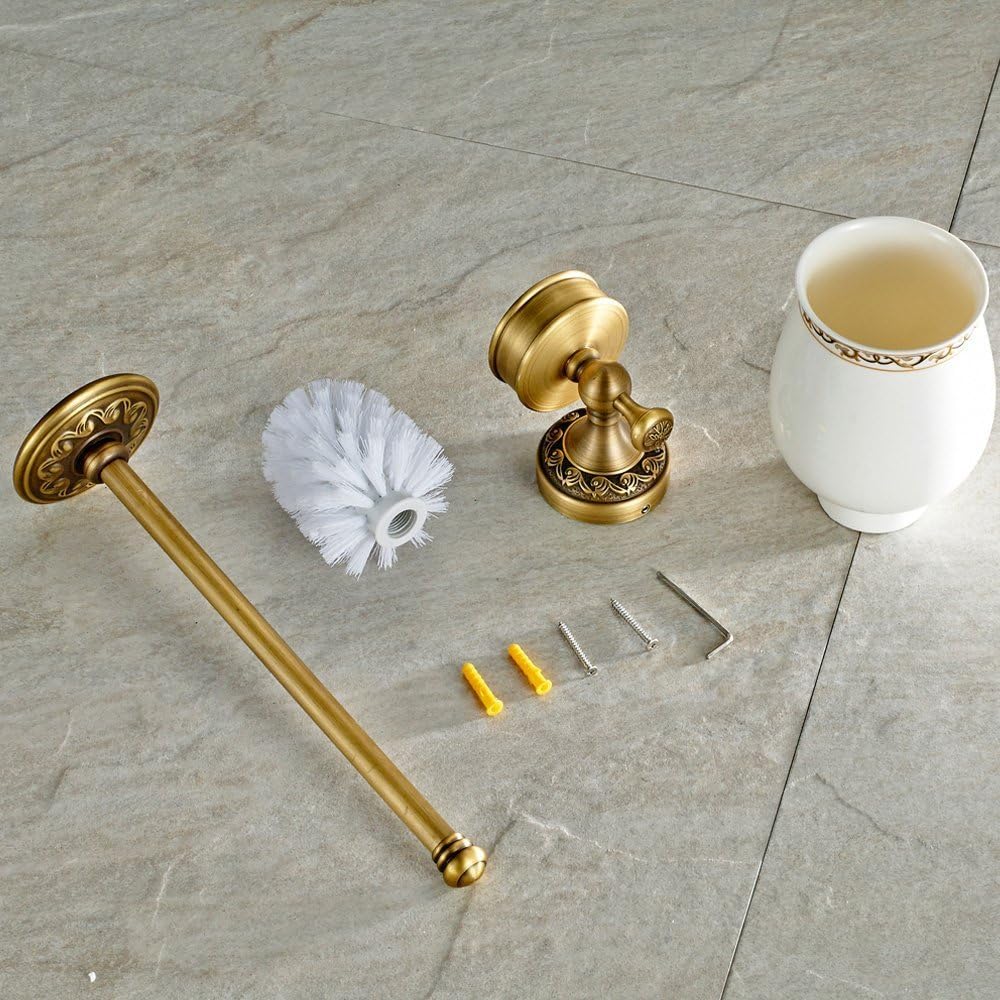 Leyden Antique Brass Toilet Brush Holder with Ceramic Cup 1