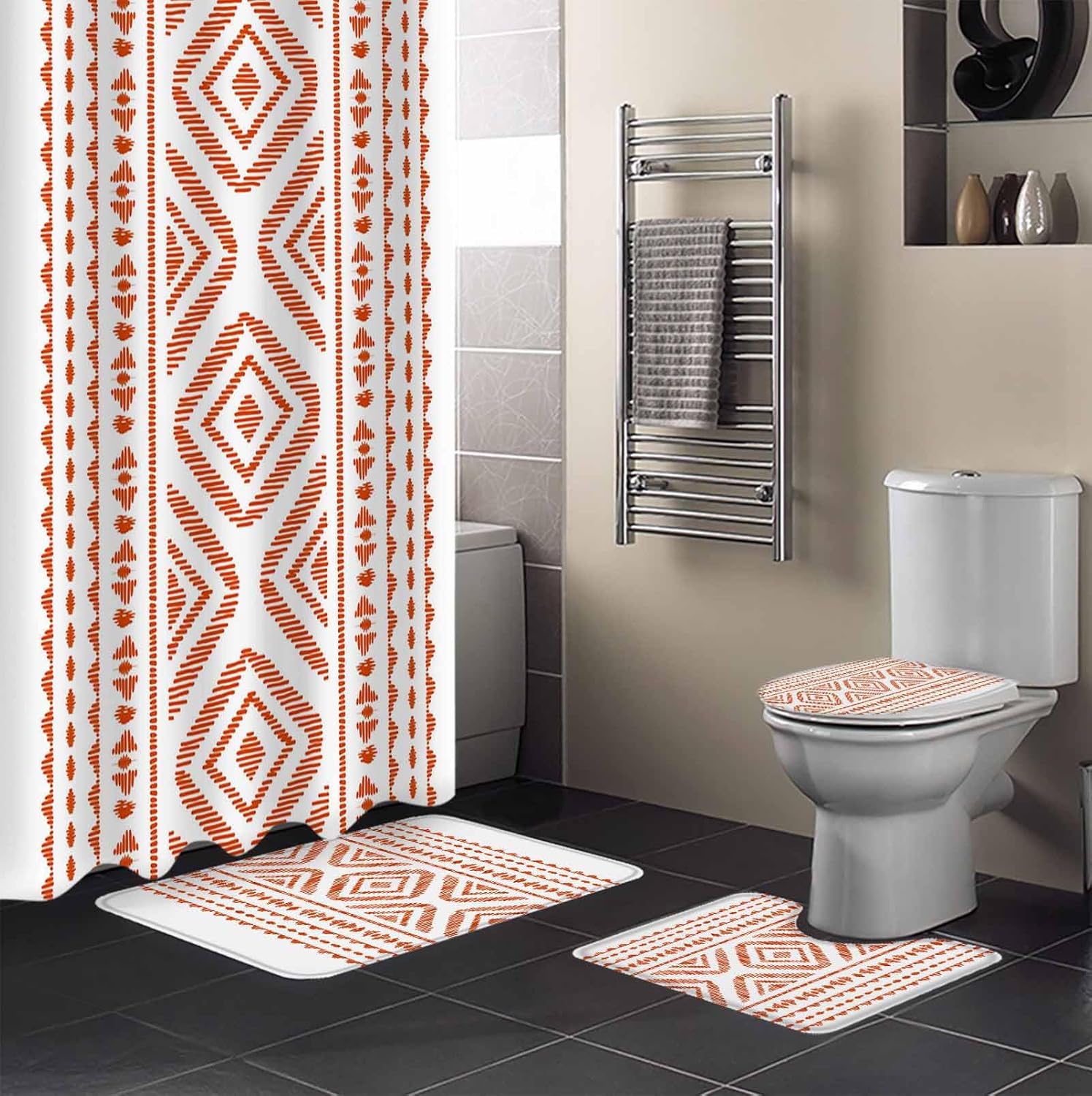 ZOE GARDEN Geometric Orange Bathroom Set