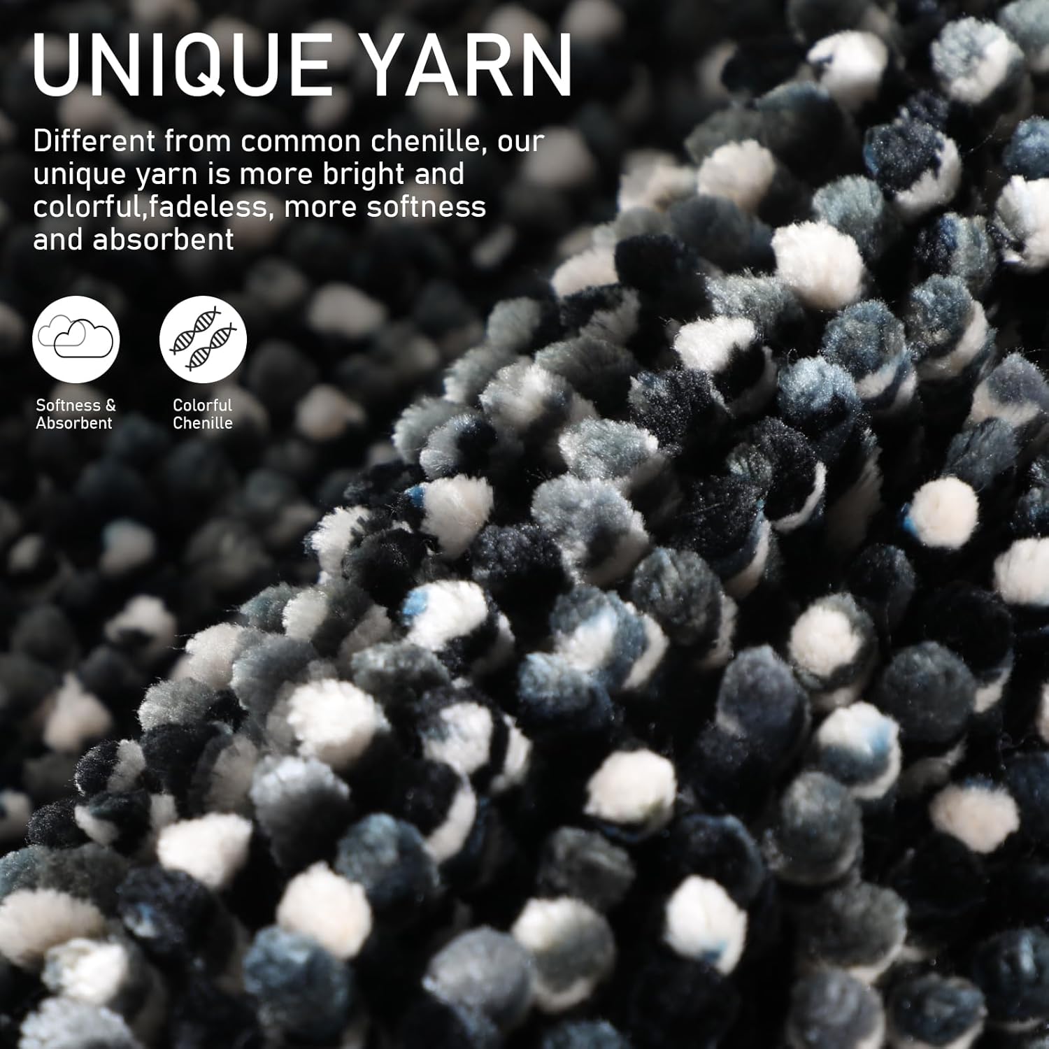 Yimobra Non-Slip Bath Mat 28x175 Plush Chenille Rugs Black Dark Gray