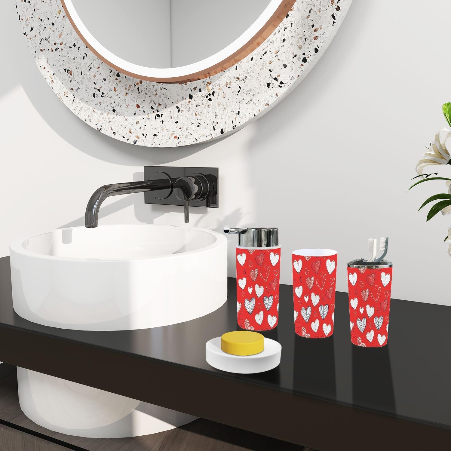 Boho Cute Hearts Bathroom Accessories Set 6 Piece