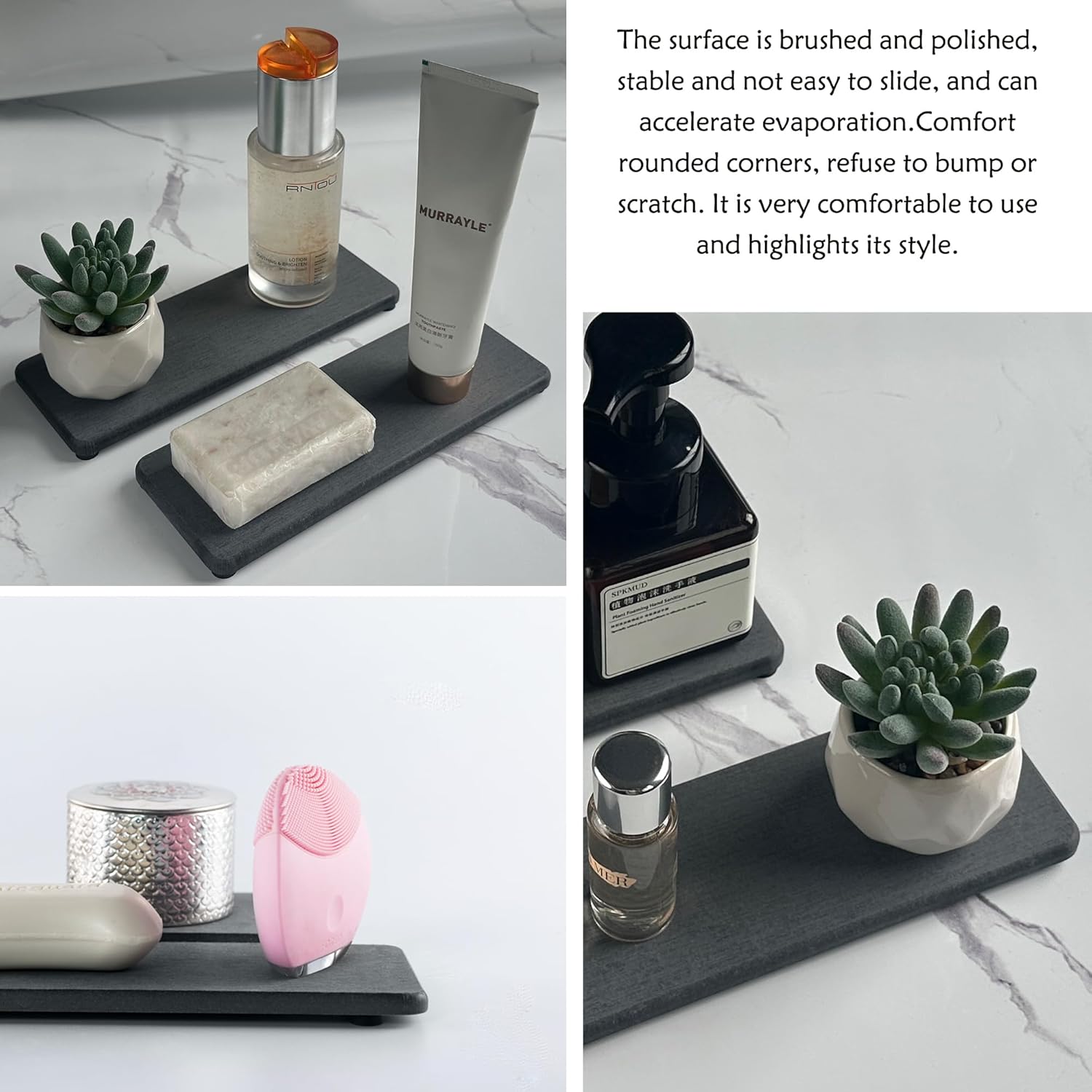 NiuYichee 2Pcs Water Absorbing Stone Trays Dark Gray