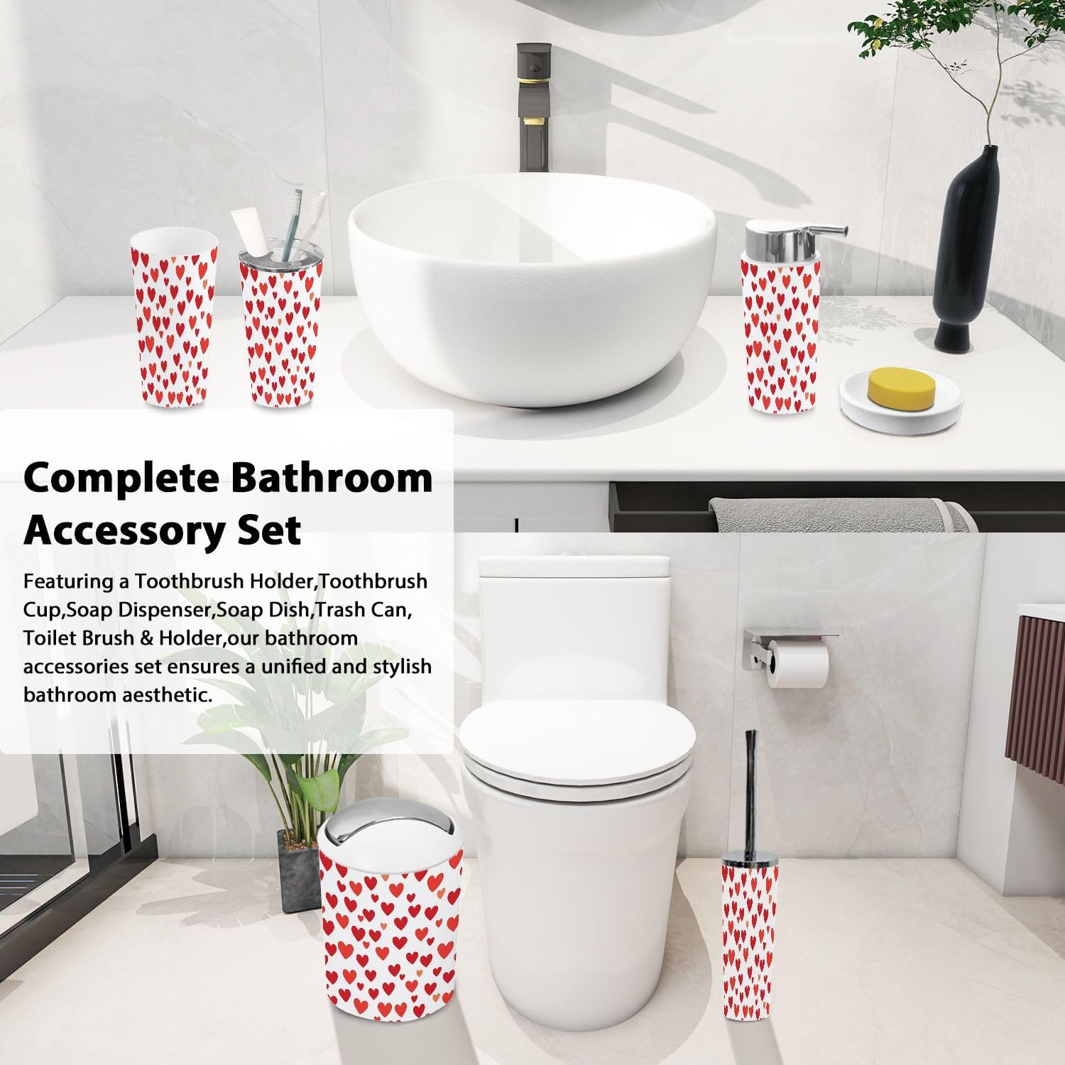 Boho Love Heart Bathroom Accessory Set 6 Piece