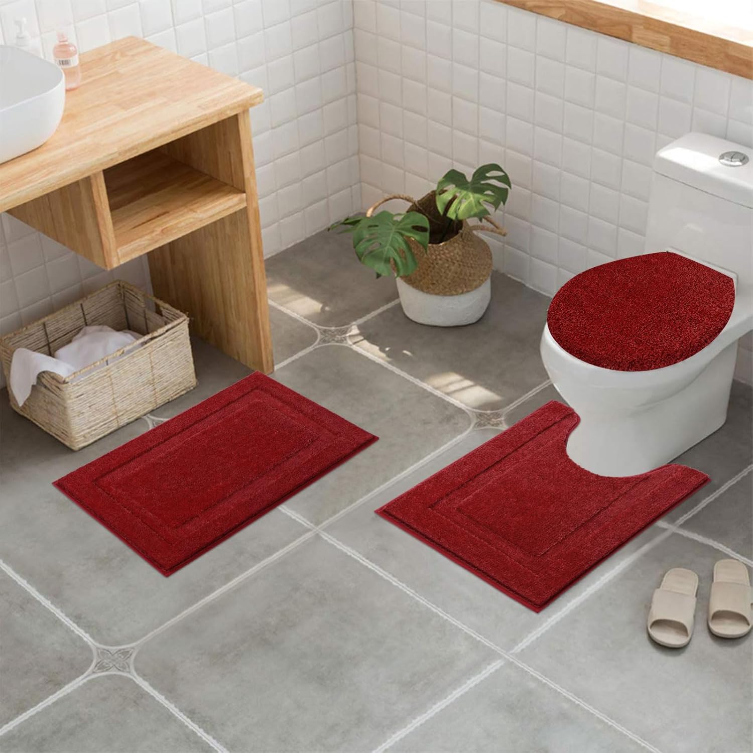 SHACOS 3 Piece Bathroom Rug Set with Non-Slip Mats