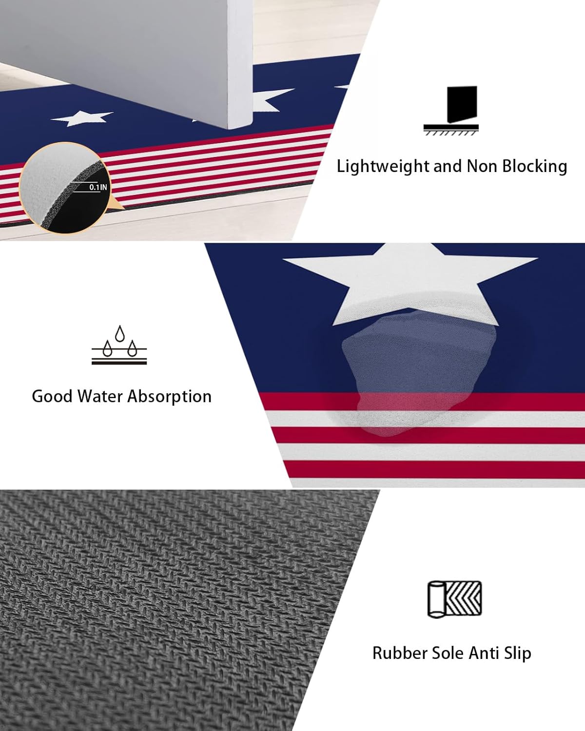 Funnywall88 2PCS American Flag Bath Mat Set Non-Slip Diatomite Drying Mats