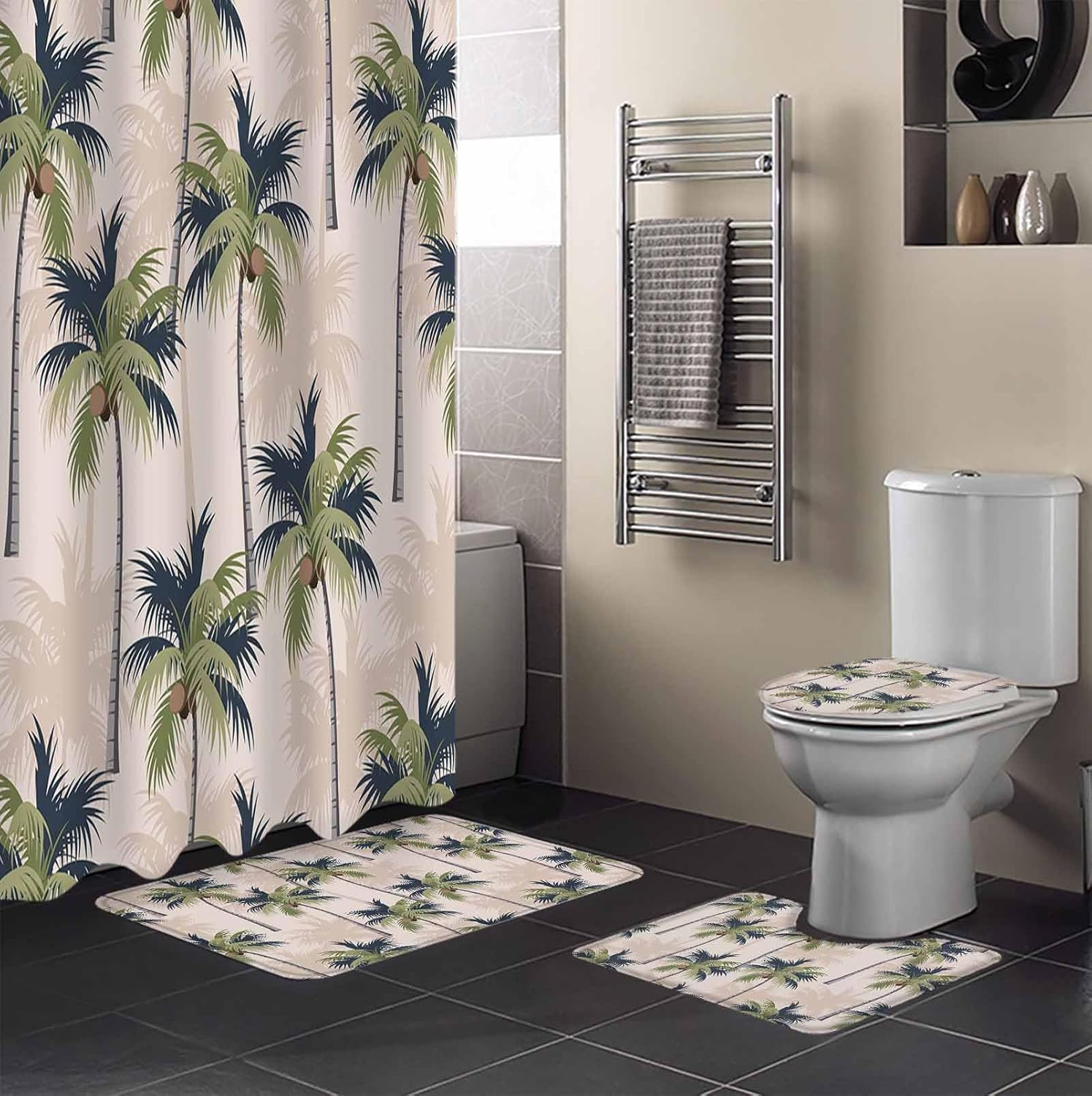 Zoe Garden 72x72 Inch Tropical Palm Tree Bathroom Set