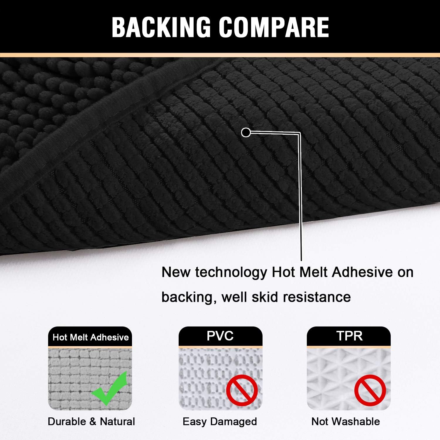 HVERSAILTEX 2 Piece Black Bath Rug Set