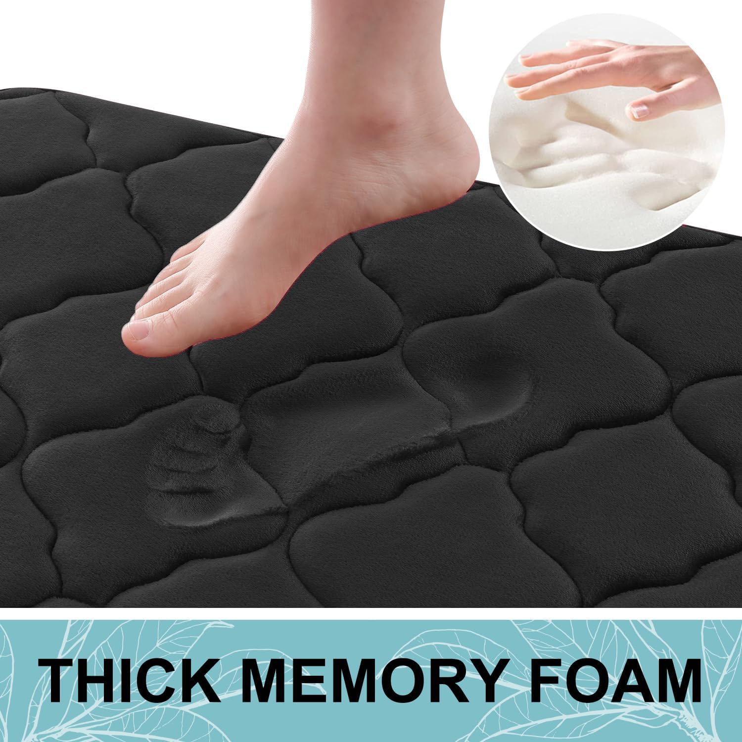OLANLY Memory Foam Bath Mat 24x16 Black