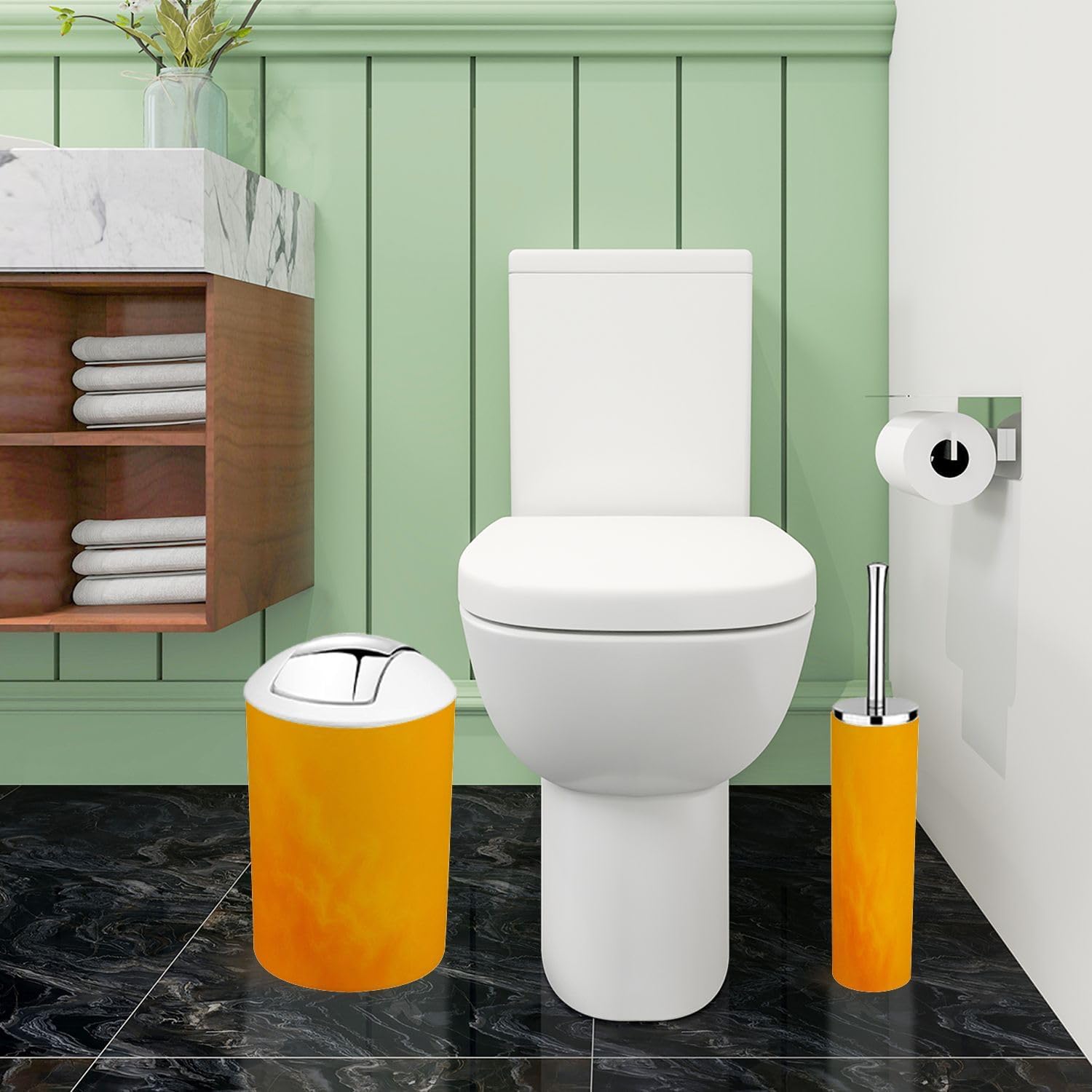 6 Piece Boho Stipple Orange Bathroom Accessories Set