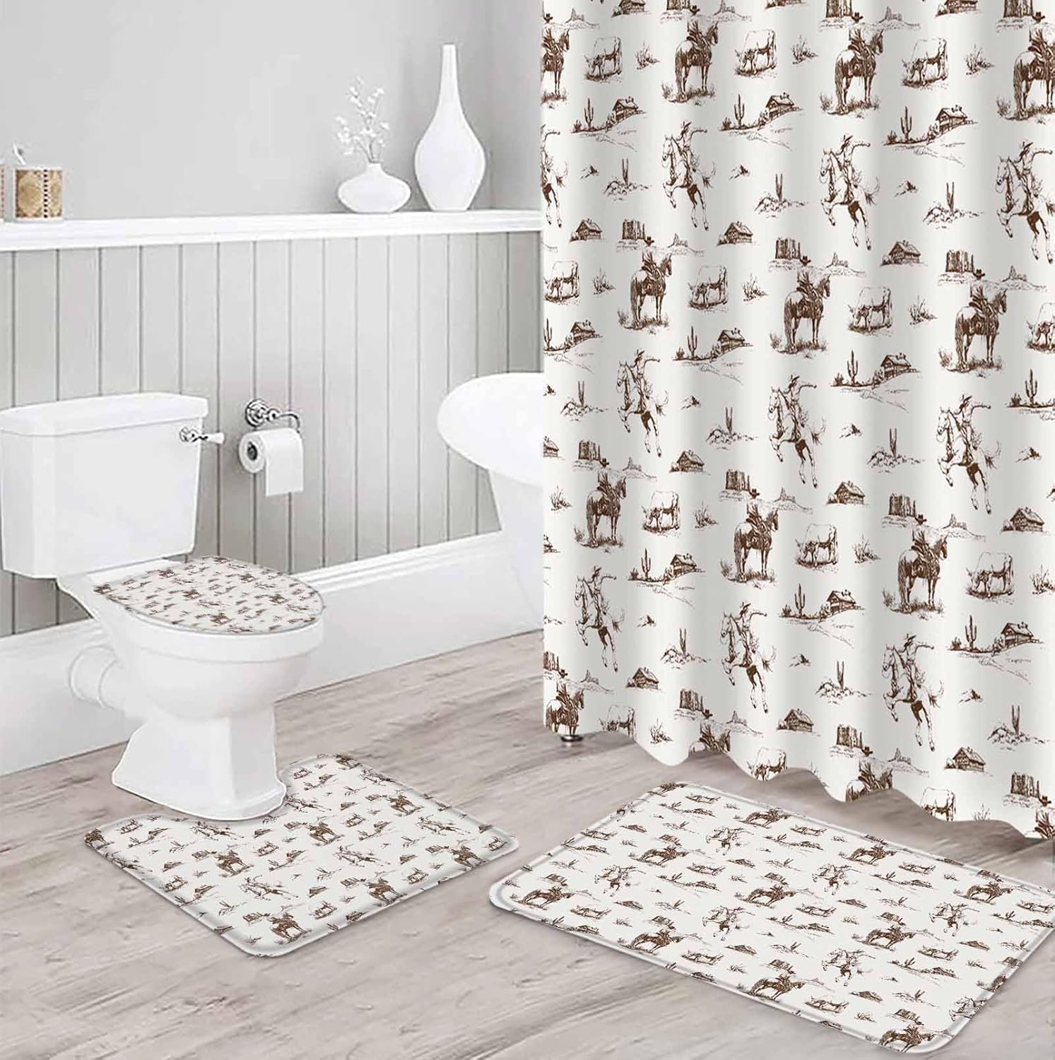 Western Cowboy Bathroom Set with Shower Curtain and Rug