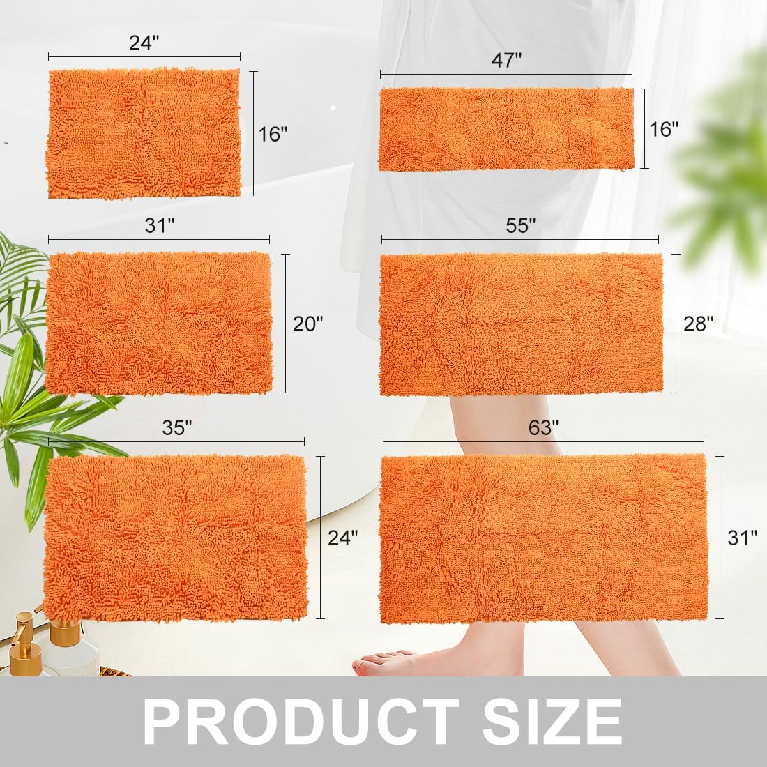 Vctops Orange Fall Plush Chenille Bath Rug