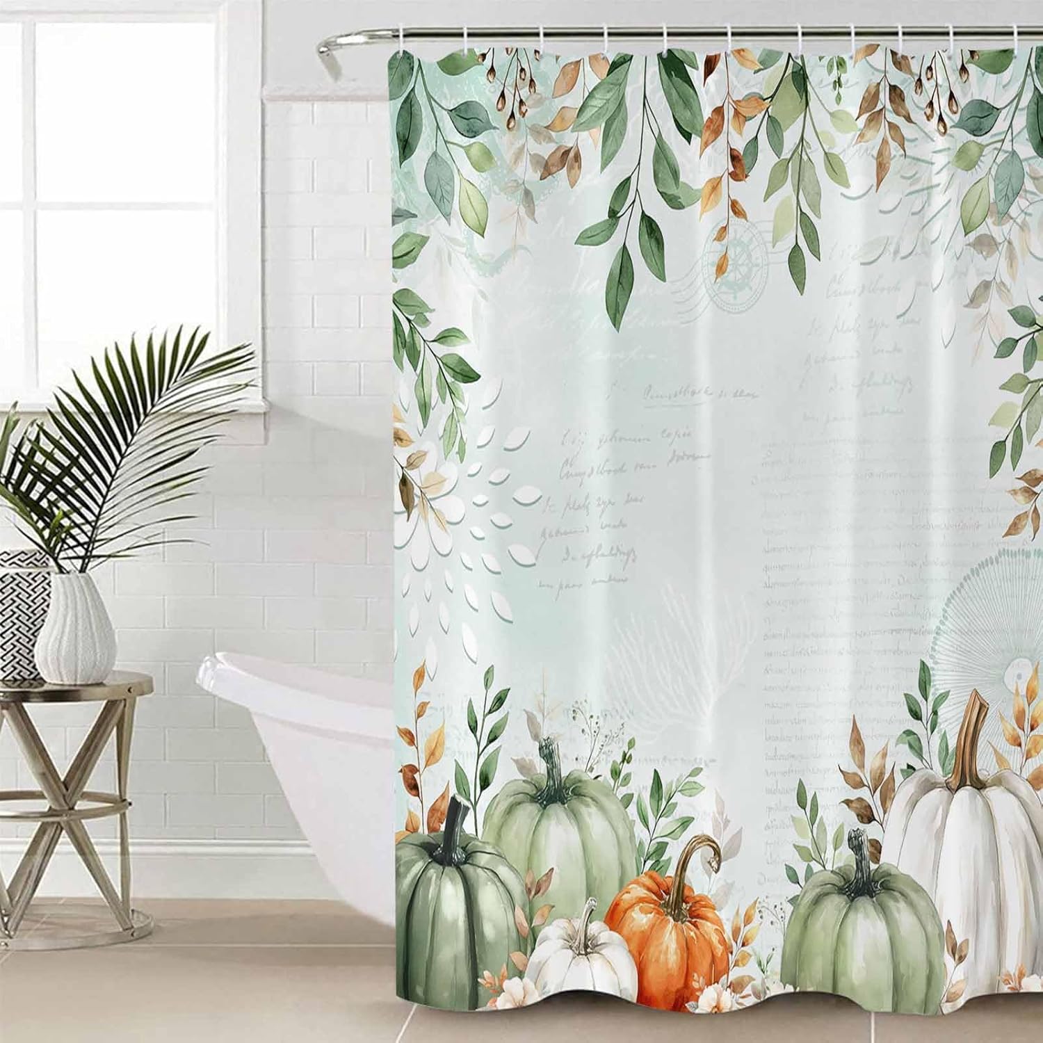 ZOE GARDEN Autumn Pumpkin Bath Set with Curtain Rug and Hooks 1
