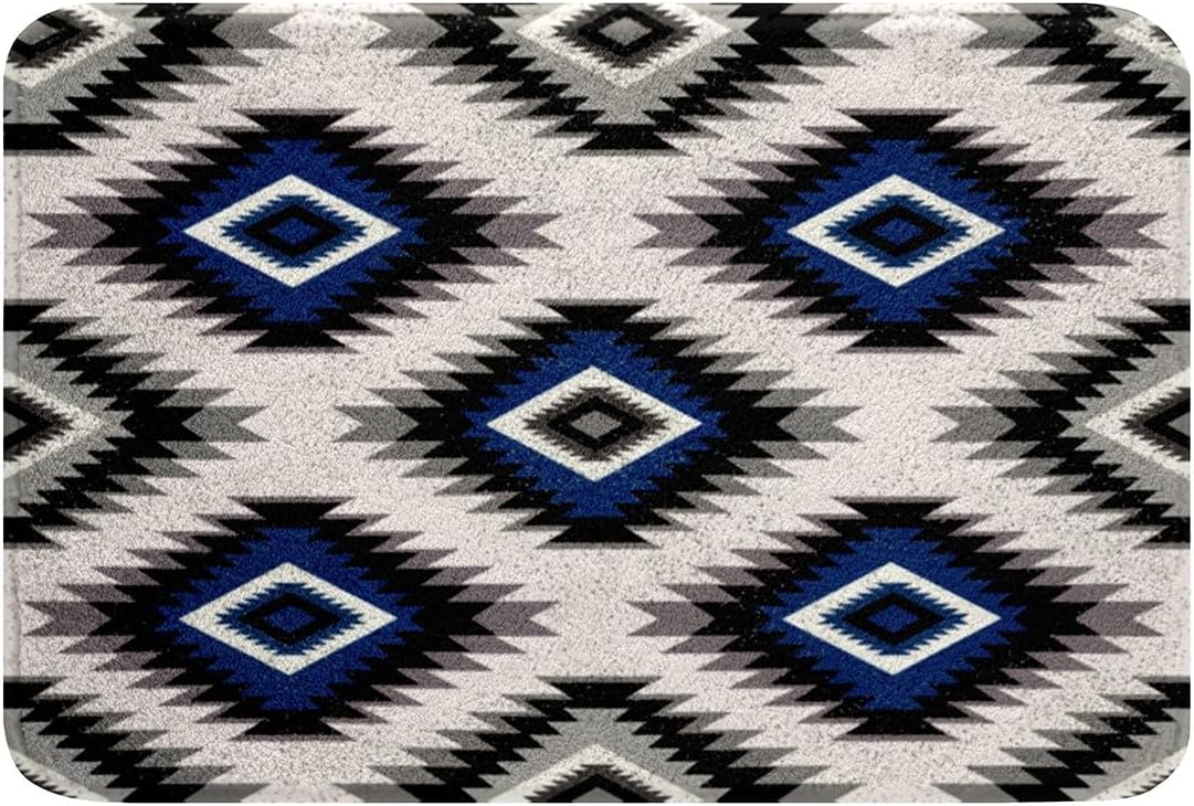 Feelyou Kids Southwest Tribal Bath Mat 16x24 Blue Grey Geometric
