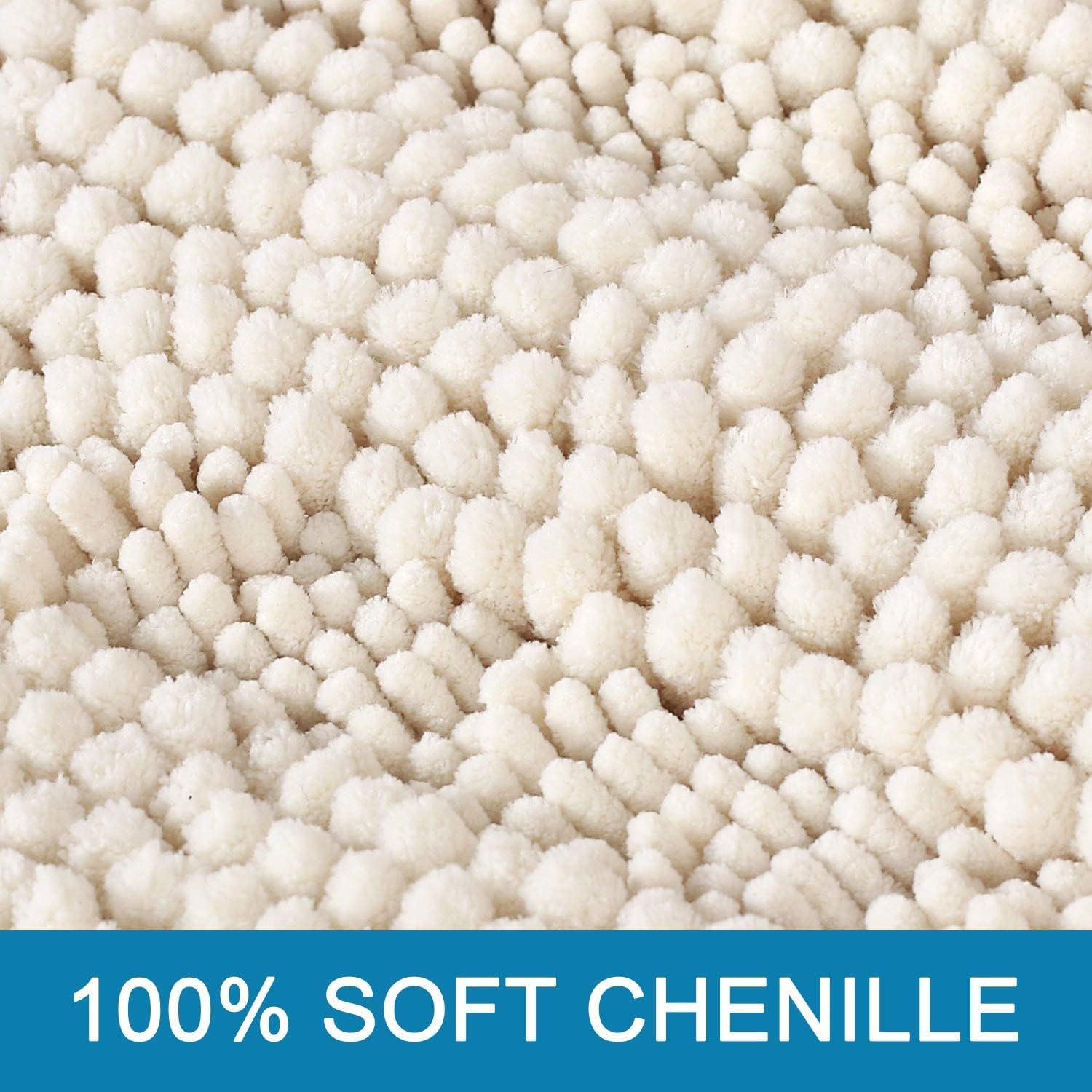HVERSAILTEX Ivory Chenille Bath Rug 17x24 Non Slip